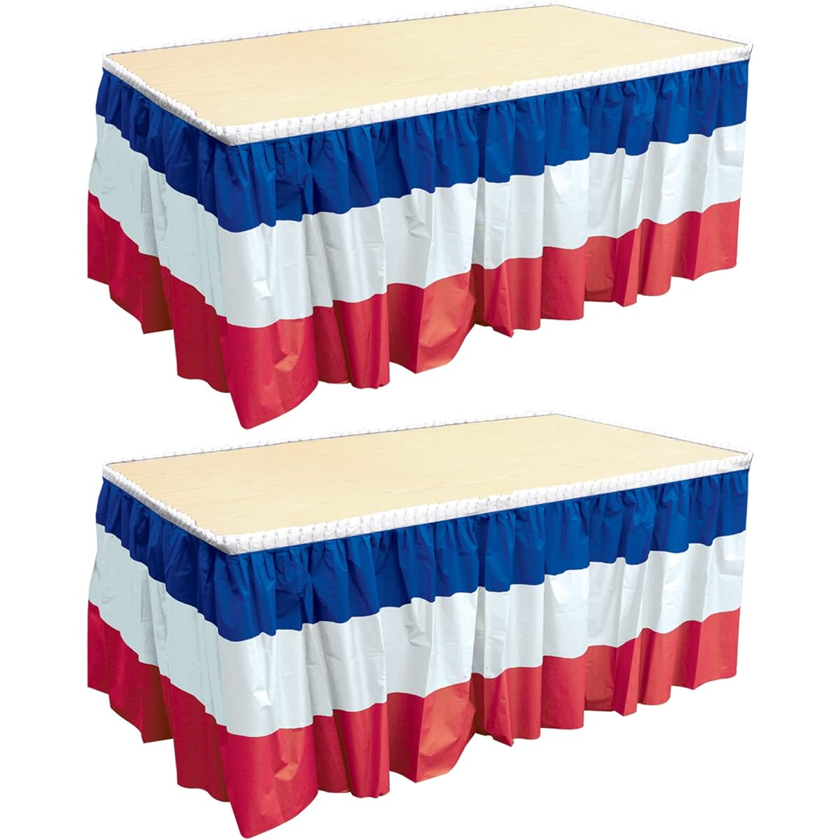 Beistle S52170-RWBAZ2 Plastic Patriotic Table Skirt 2-Piece Self-Adhesive 4th of July Tableware Independence Day Decor 29" x 14' Red/White/Blue