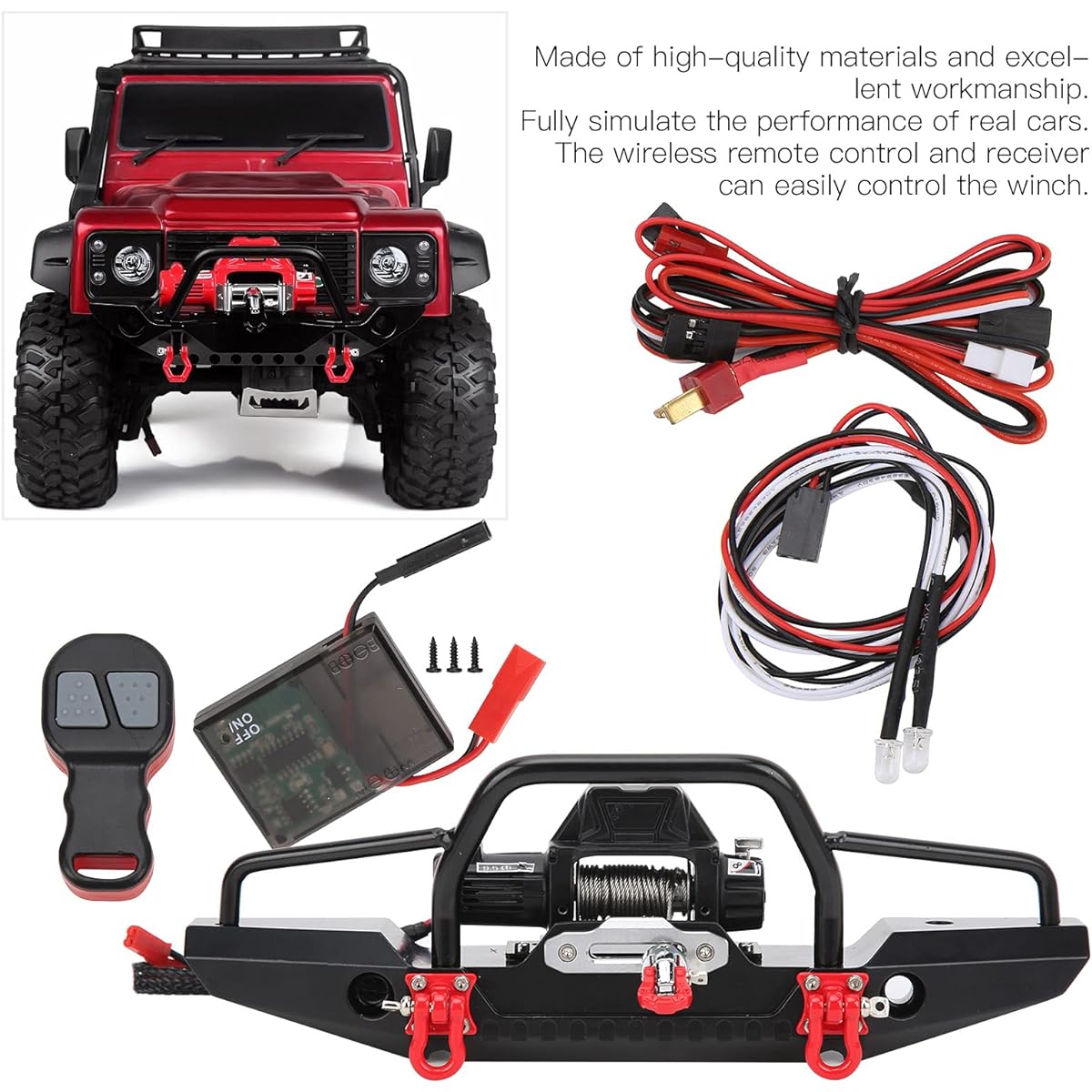 Car Bumper, Off-Road Bumper Aluminum Alloy RC Front Bumper with Winch Remote Control for Redcat 1/10 for TRX4 for Axial SCX10