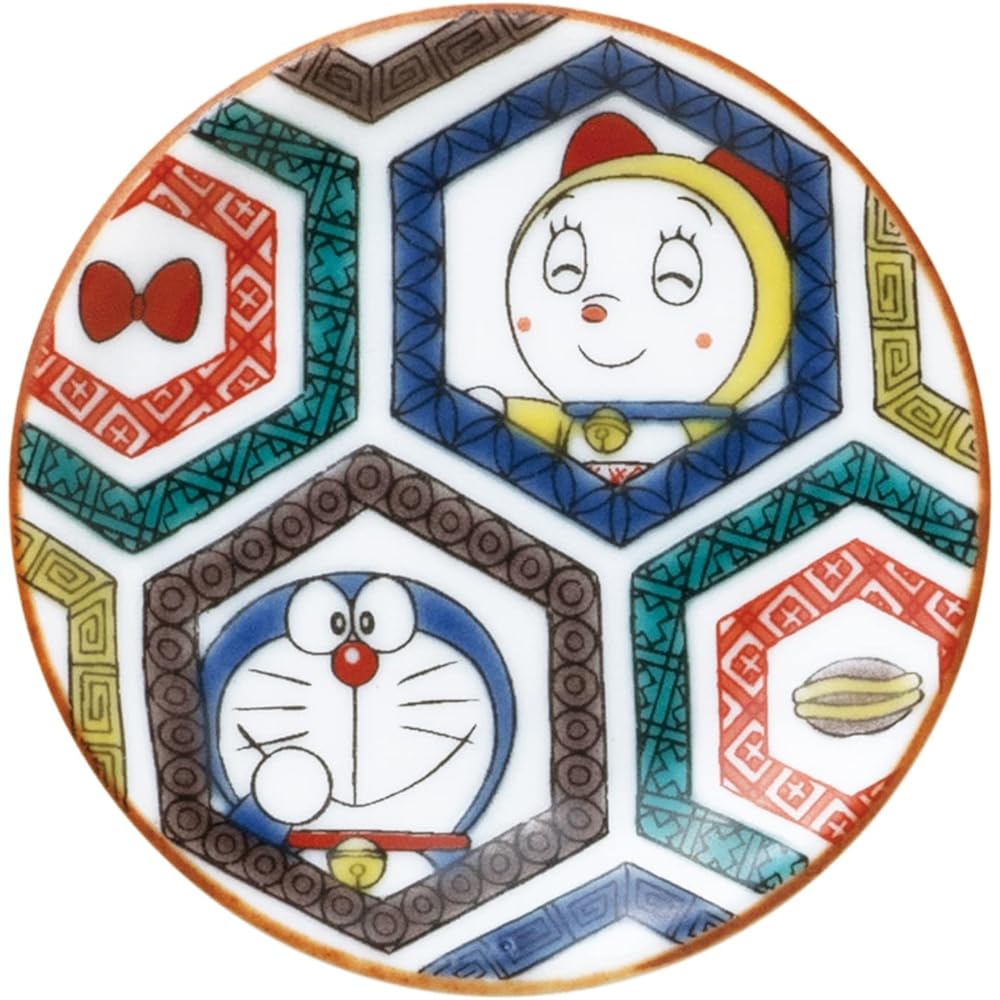 Kaneshotouki "Doraemon" Kutani ware plate, small plate, bean plate, approx. 6cm, different patterns, set of 5, soy sauce plate, Japanese tableware, microwave safe, made in Japan 008770