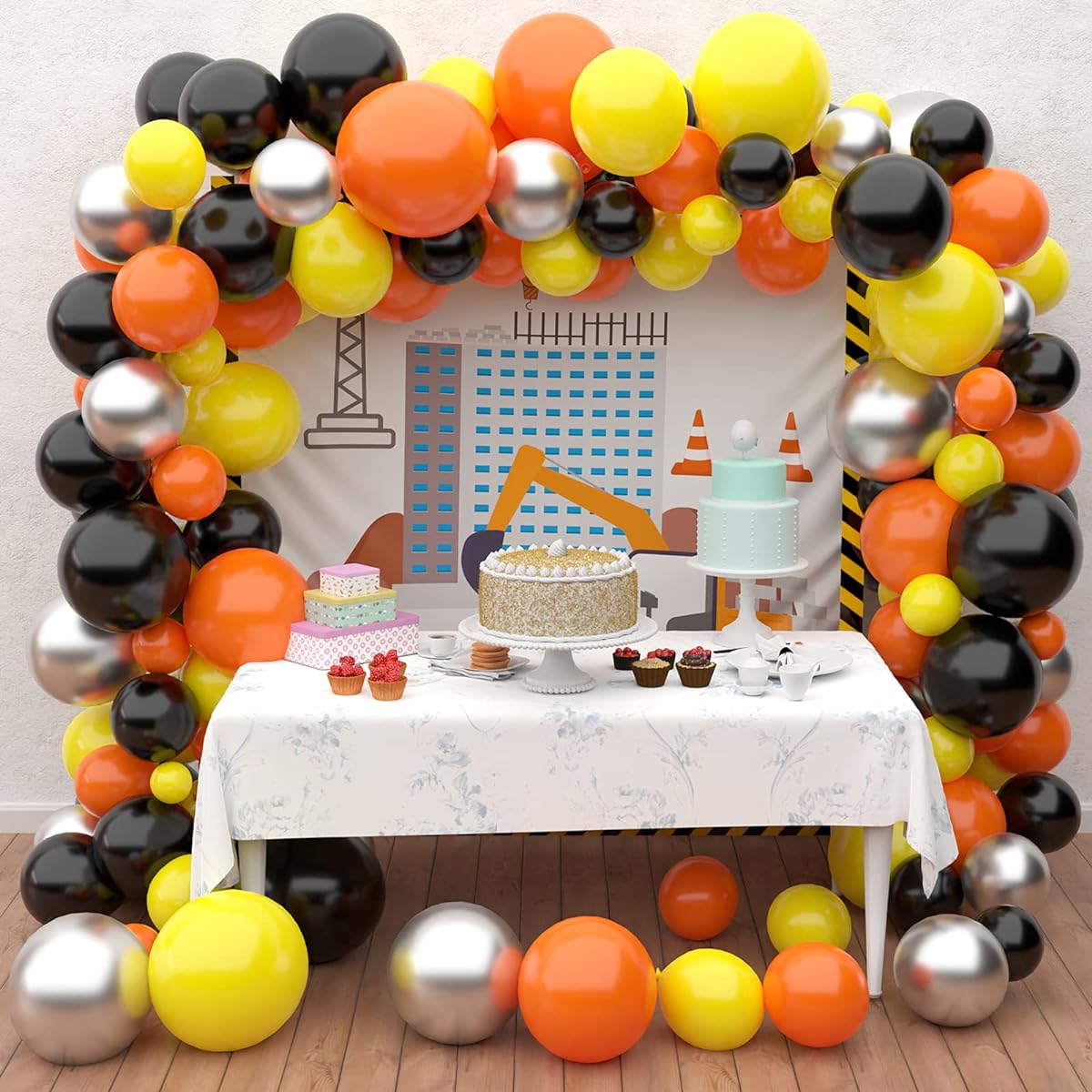Balloon Arch Garland Kit - 119 Pieces Black, Orange, Yellow, Silver Latex Balloons for Baby Shower, Wedding, Birthday, Graduation, Bachelorette Party Backdrop Decorations