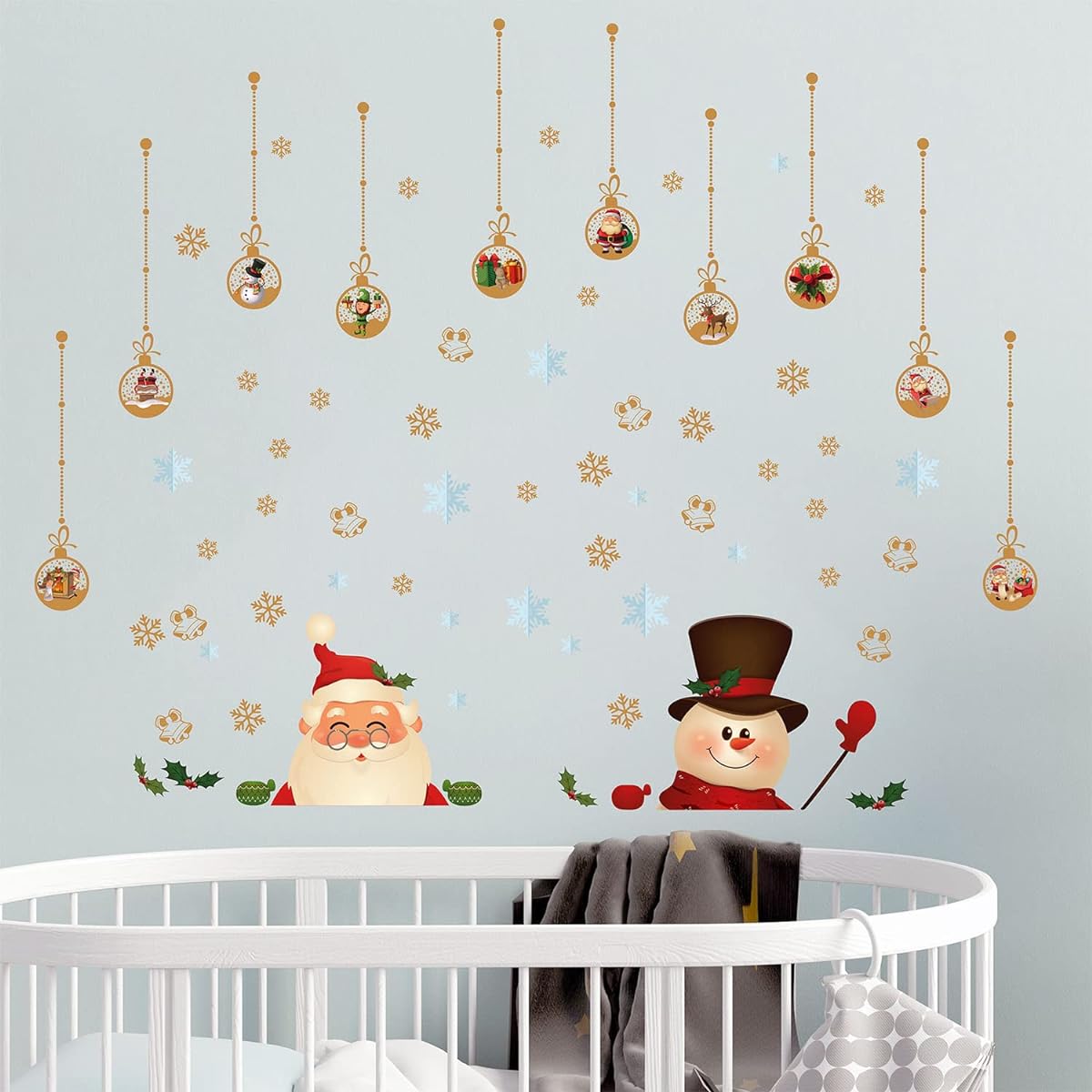 WALPLUS 71pcs Christmas Wall Decal Stickers Peeking Santa Claus Snowman Christmas Ornament Stickers Christmas Decorations Christmas Holiday Home Office Decor