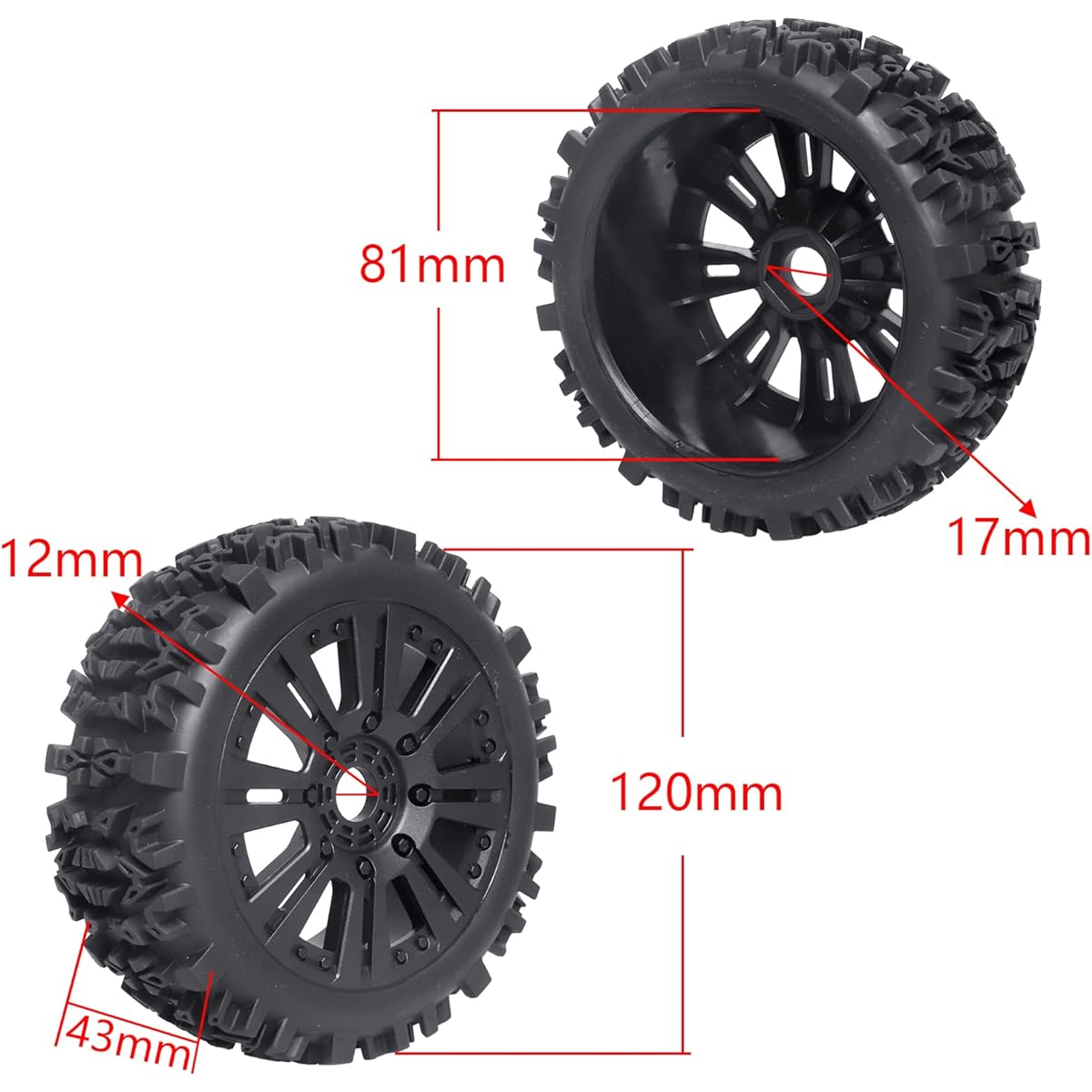 4pcs RC 1/8 Off-Road Buggy Tire & Wheel Rim Set Rubber Tyres with Glue for Arrma Typhon Traxxas Losi Tekno