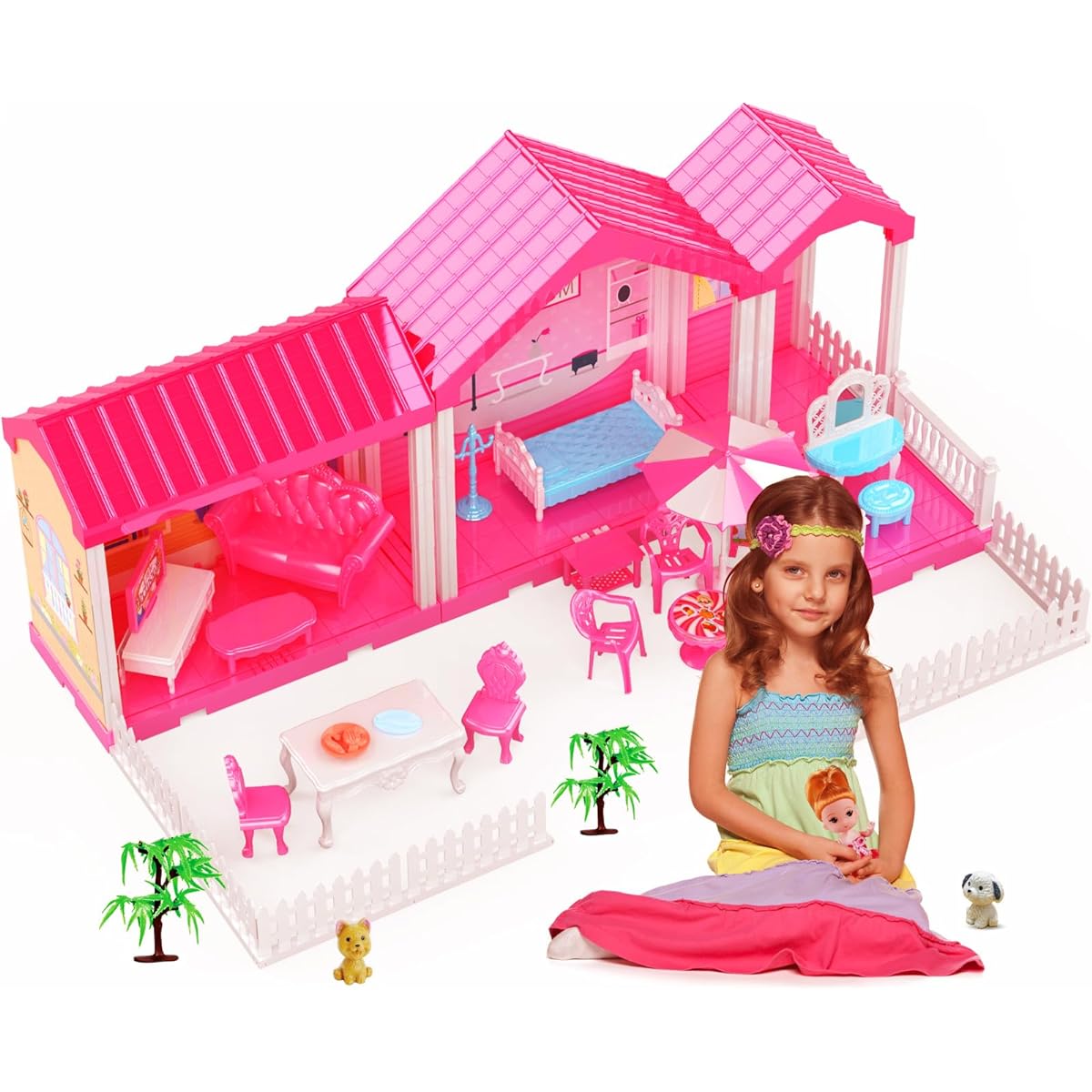 TopGift Dollhouse Dream House Dollhouse Gifts for Girls Dollhouse Playhouse Toys 3 Room Dollhouse Dollhouse for 4 5 6 7 8 9 10 Year Old Girls