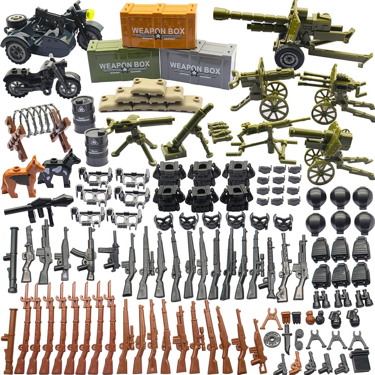 WW2 Military Soldier Weapons Pack Accessory Kit Toy Army Equipment Gear Set Model Weapons Set for German Soldier Figures Accessories Compatible with Major Minifigures