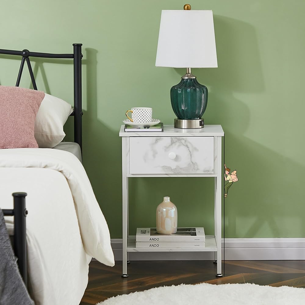 VECELO Side Table, Night Table, Bedside Table, 2 Piece Set, White, Width 40cm x Depth 30cm x Height 55cm, Scandinavian Style, Stylish, Bed Side, Sofa Side, Storage Shelf, Drawer Included, Living Room/Bedroom, Stylish [Japanese Regular Import]
