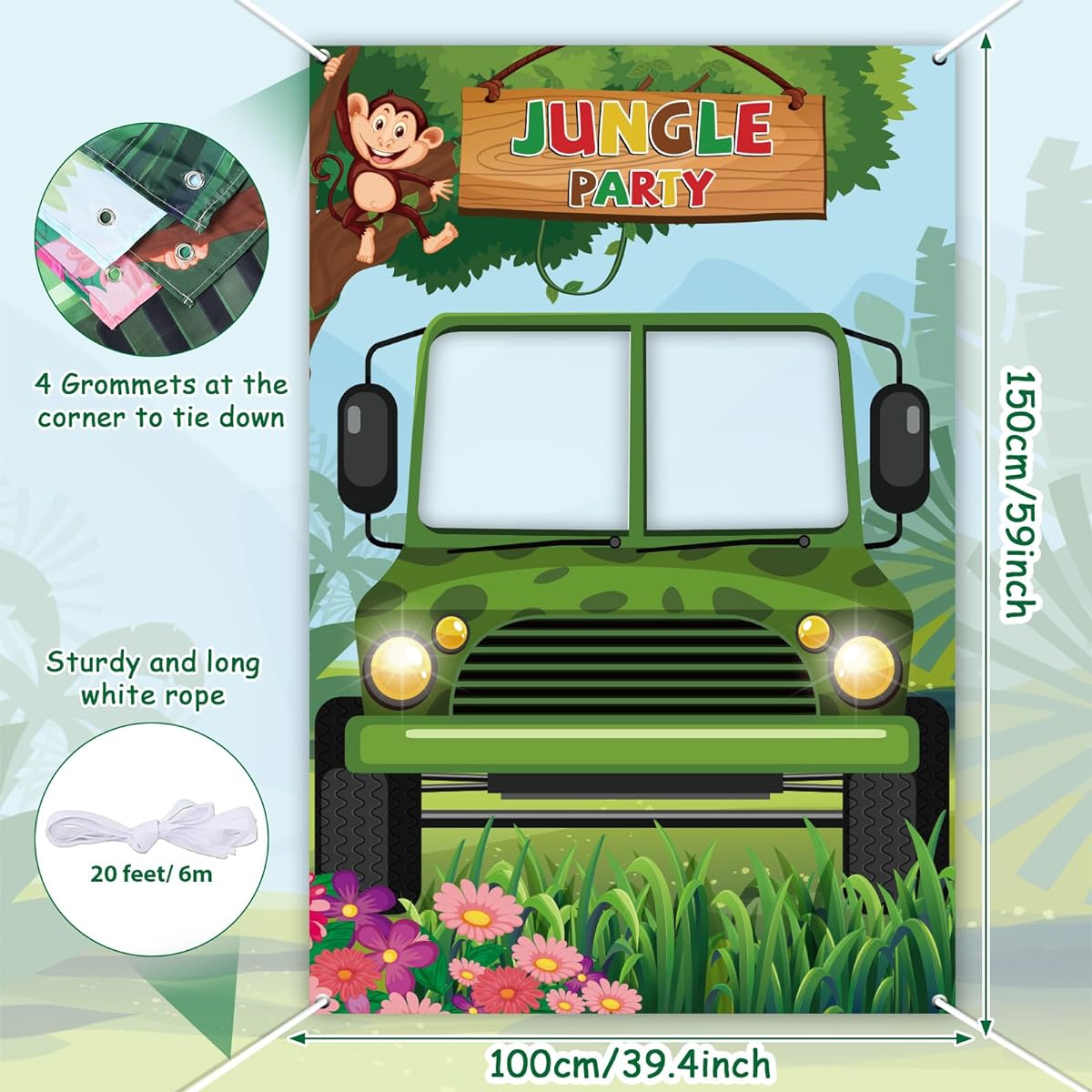 Jungle Safari Photo Prop Backdrop Party Decorations Jungle Adventure Party Supplies Large Fabric Safari Photo Booth Selfie Frame Backdrop Summer Birthday Party Favors 59 x 39.4 Inch