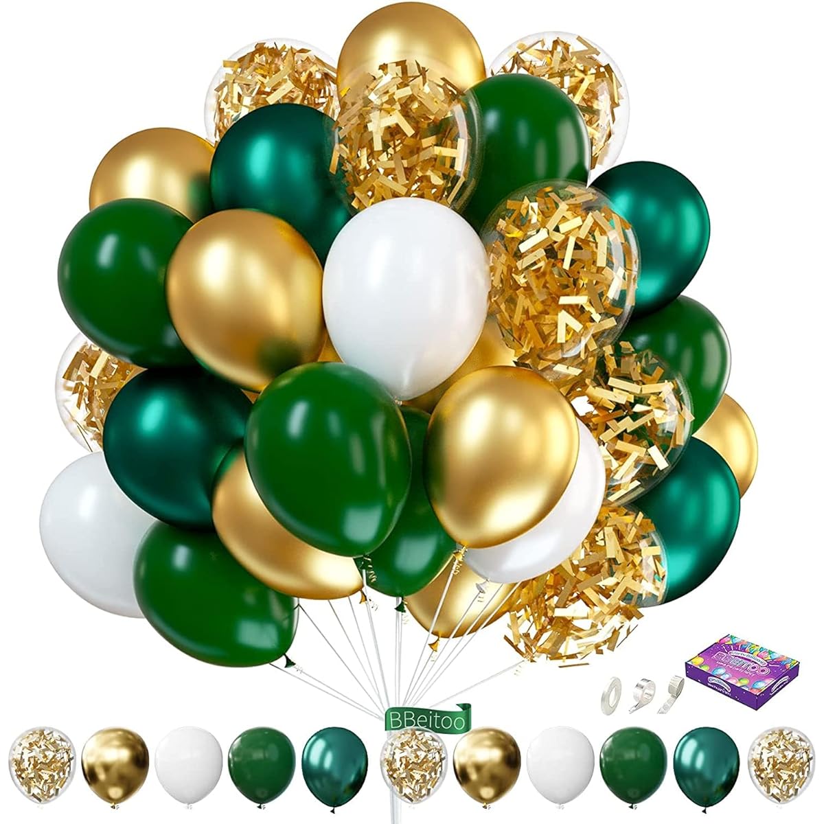 BBeitoo Green and Gold Balloon Garland Kit 70pcs Jungle Theme Party Supplies Green Balloons Metallic Gold Balloons Tropical Leaves Birthday Decor Baby Shower Decorations Neutral
