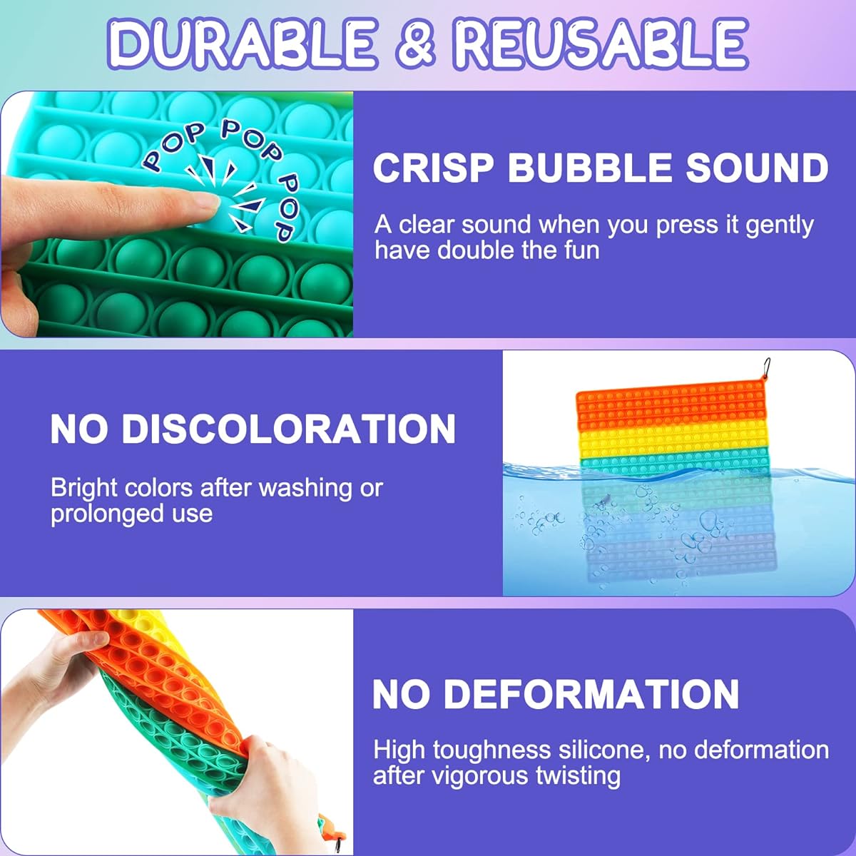 Abesee 1 Pack 400 Bubble Sensory Fidget Toy 15.7 Inch Giant Popping Sound XL Size Square Popit Mega Star for Kids Adults ADHD Autism Stress Relief Rainbow