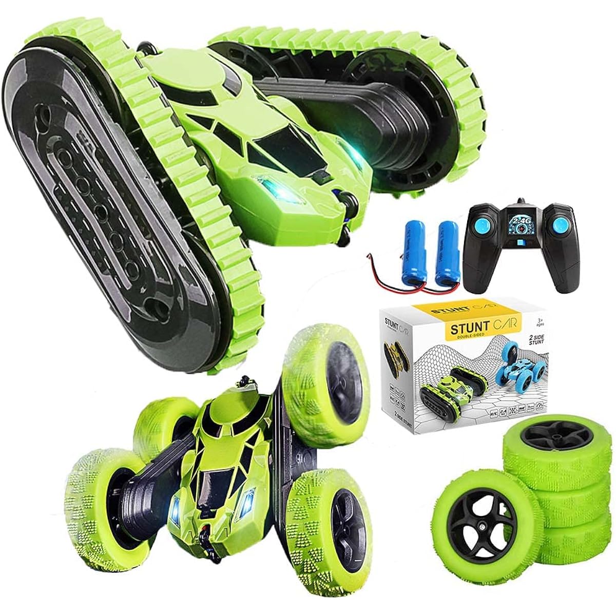 Uninke 2.4GHz RC Stunt Car Truck Wheels Car Wheels 2 in 1 RC Car Toys for Ages 3+ Boys Girls Birthday Christmas Gift 4WD 360° Flip Rotate Off-Road RC Car Green