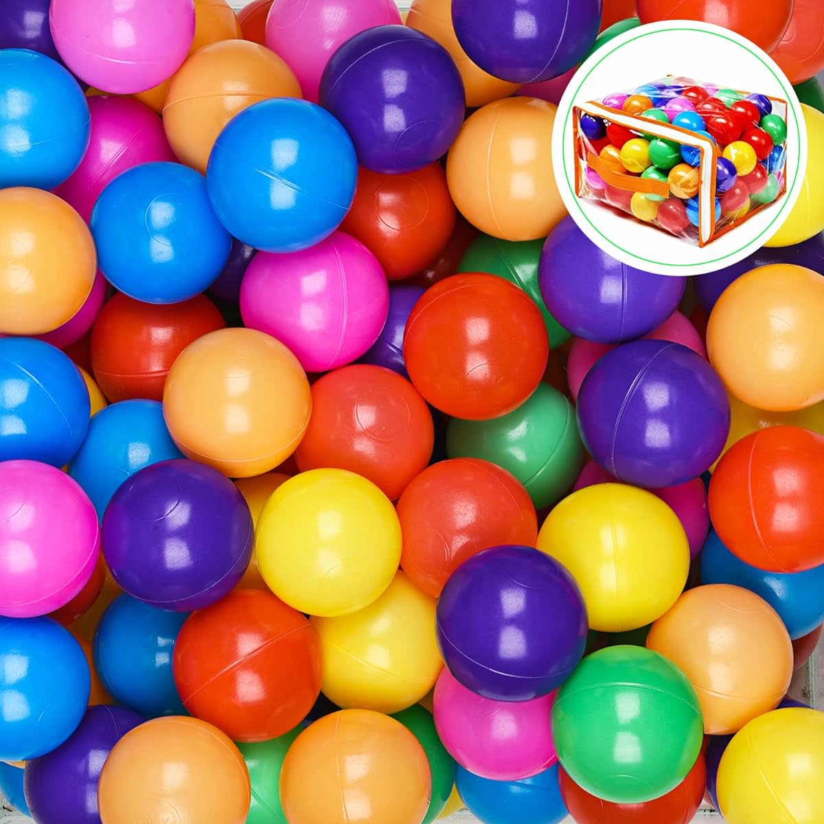 Vanland Ball Pit Balls for Babies and Toddlers, Phthalate Free, BPA Free, Crush Proof Plastic - 7 Bright Colors, Reusable Play Toy for Kids, Storage Bag Included