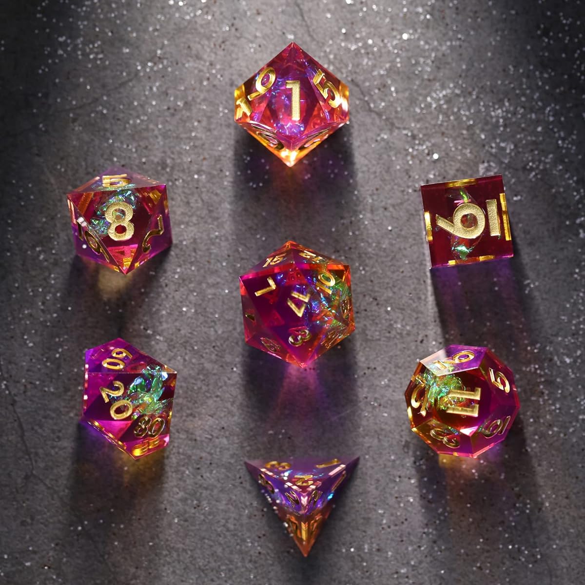 DND Dice Set 7 Pieces Polyhedral Sharp Edge Dice for D&D Dungeons & Dragons RPG Players (Rose Citrine)