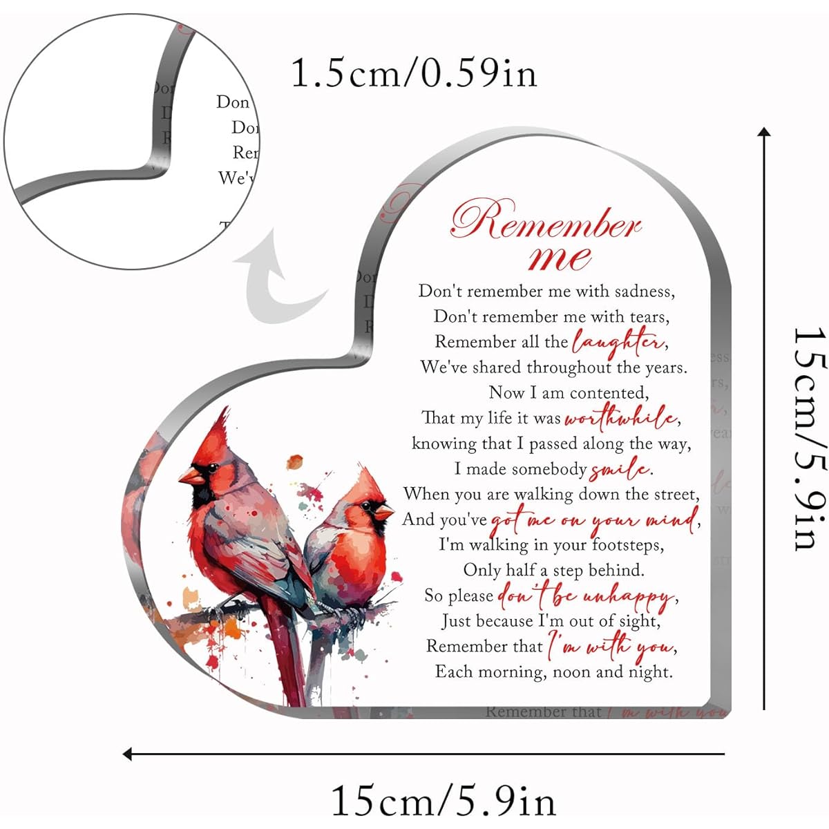 Sympathy Gift Acrylic Heart Memorial Gift Bereavement Gift Sympathy Gift Sympathy Table Decorations Loss of a Loved One Table Centerpiece Memories