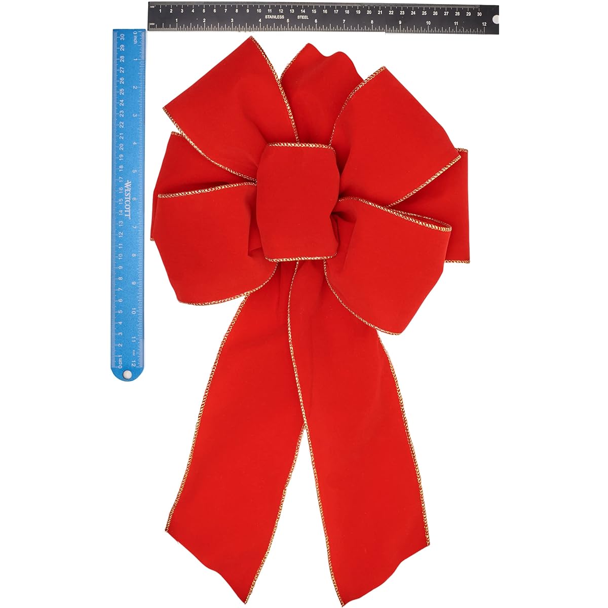 Pipila's Design 8 Pack XL Classic Christmas Ribbon 4" Wide Red Velvet Gold Wire Ribbon with 6 Loops and Centers, 11" Wide, 20" Long with 2 14" Tails