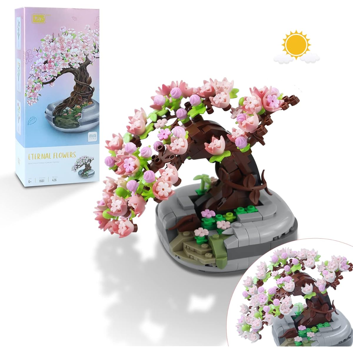 Waktuk Mini Bricks Sakura Bonsai Model Cherry Blossom Potted Tree Building Blocks Kit 426 Pieces Mini Particle Simulation Flower Botanical Collection Building Toys (Not Compatible with Lego Sets)