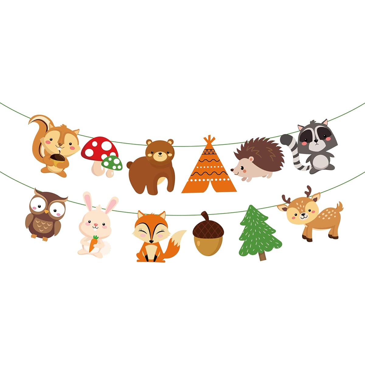 CC HOME Woodland Creatures Banner, Woodland Animals Friends Bunting Banner for Kids Boys Baby Shower Birthday Party Decorations