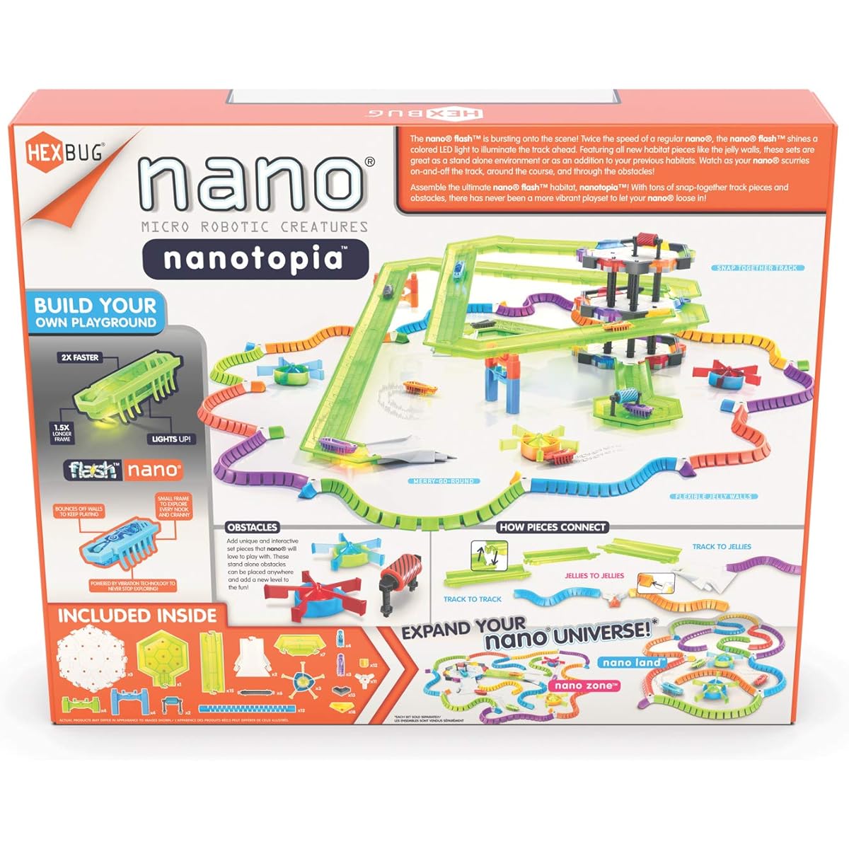 HEXBUG Flash Nano Nanotopia Colorful Sensory Toy Set for Kids - Build Your Own Play Area - 130+ Pieces, Batteries Included