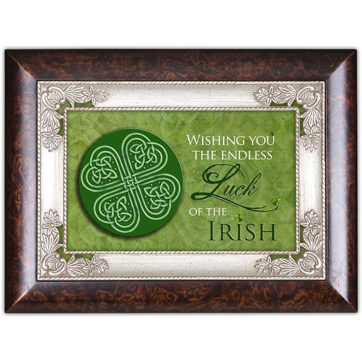 Luck of the Irish Dark Wood Finish Jewelry Music Box Plays Tune When Irish Eyes Are Smiling