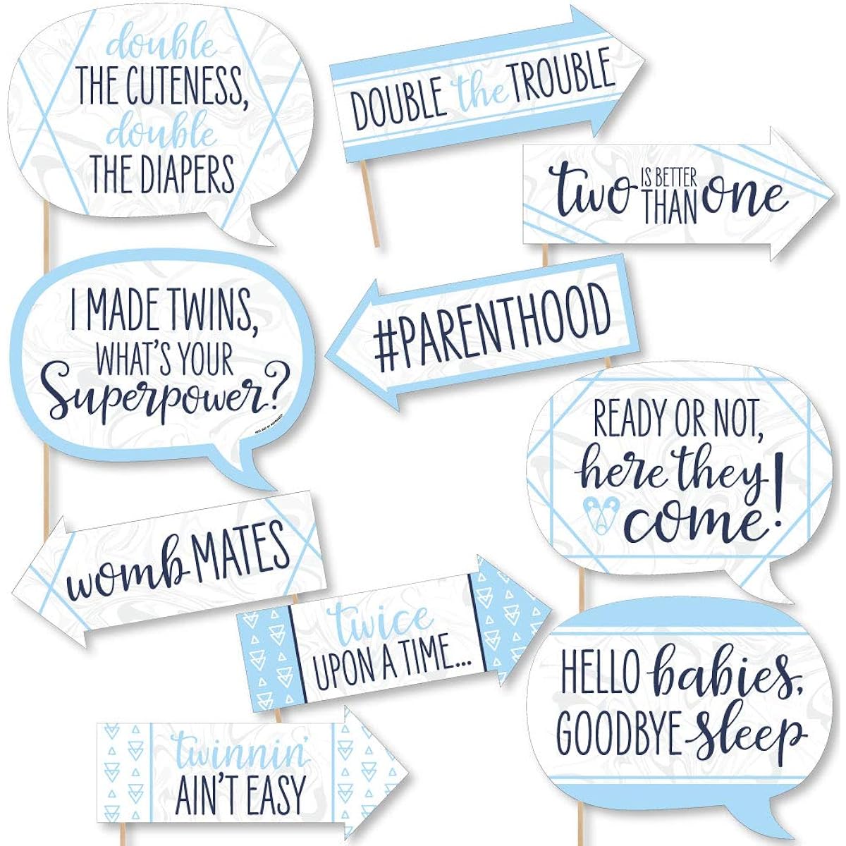 Funny It's Twin Boys - Blue Twins Baby Shower Photo Booth Props Kit - 10 Pieces
