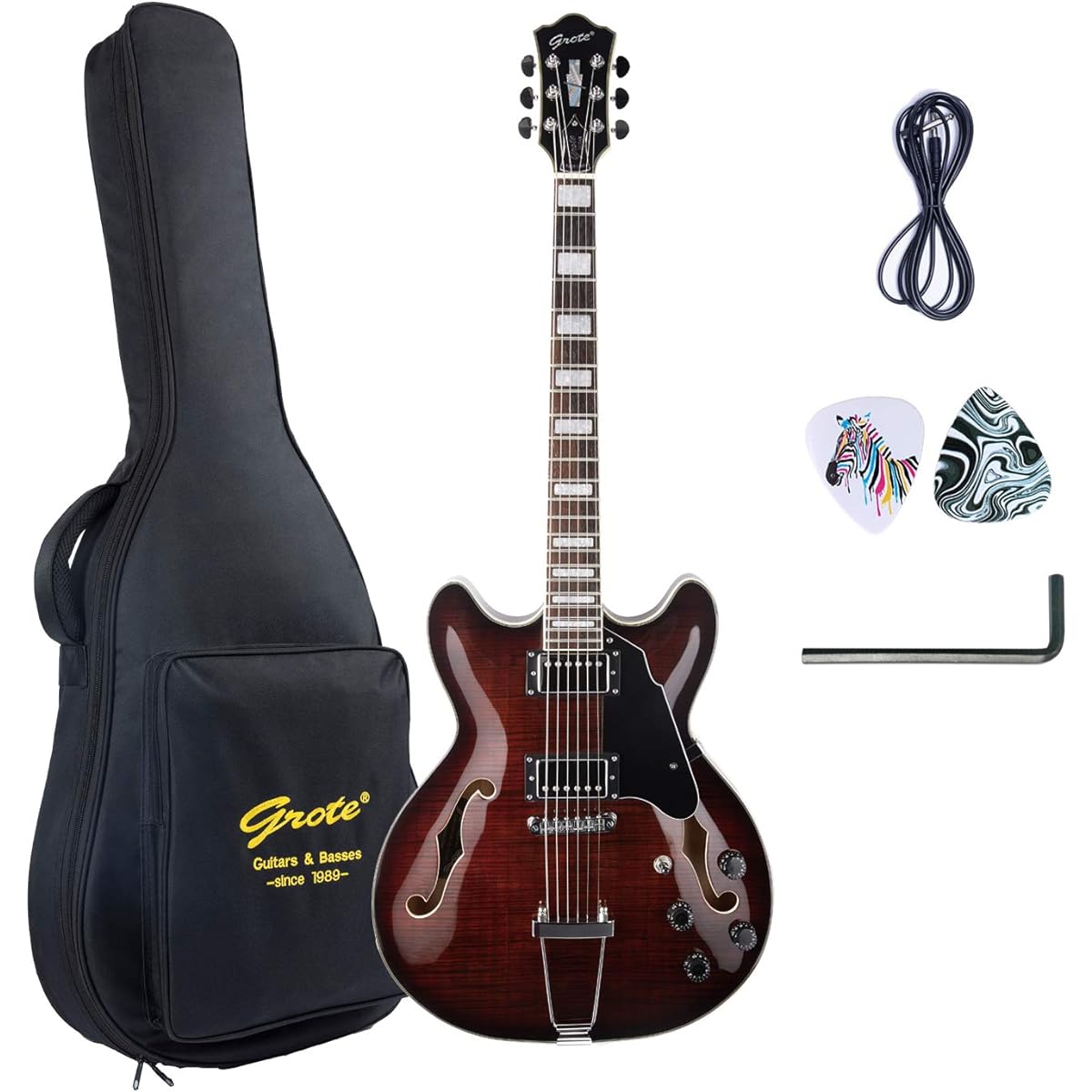 Electric Guitar NEW GROTE 335 style Jazz Electric Guitar Semi-Hollow Body (Brown)