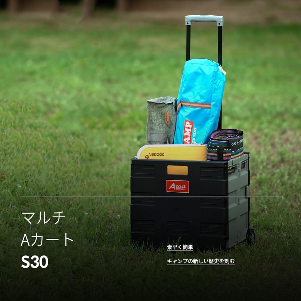 IDOOGEN Carry Cart Folding Cart Lightweight Shopping Carry with Lid Container Carry Camping Cart 2 Wheels Load Capacity 25KG (Black)