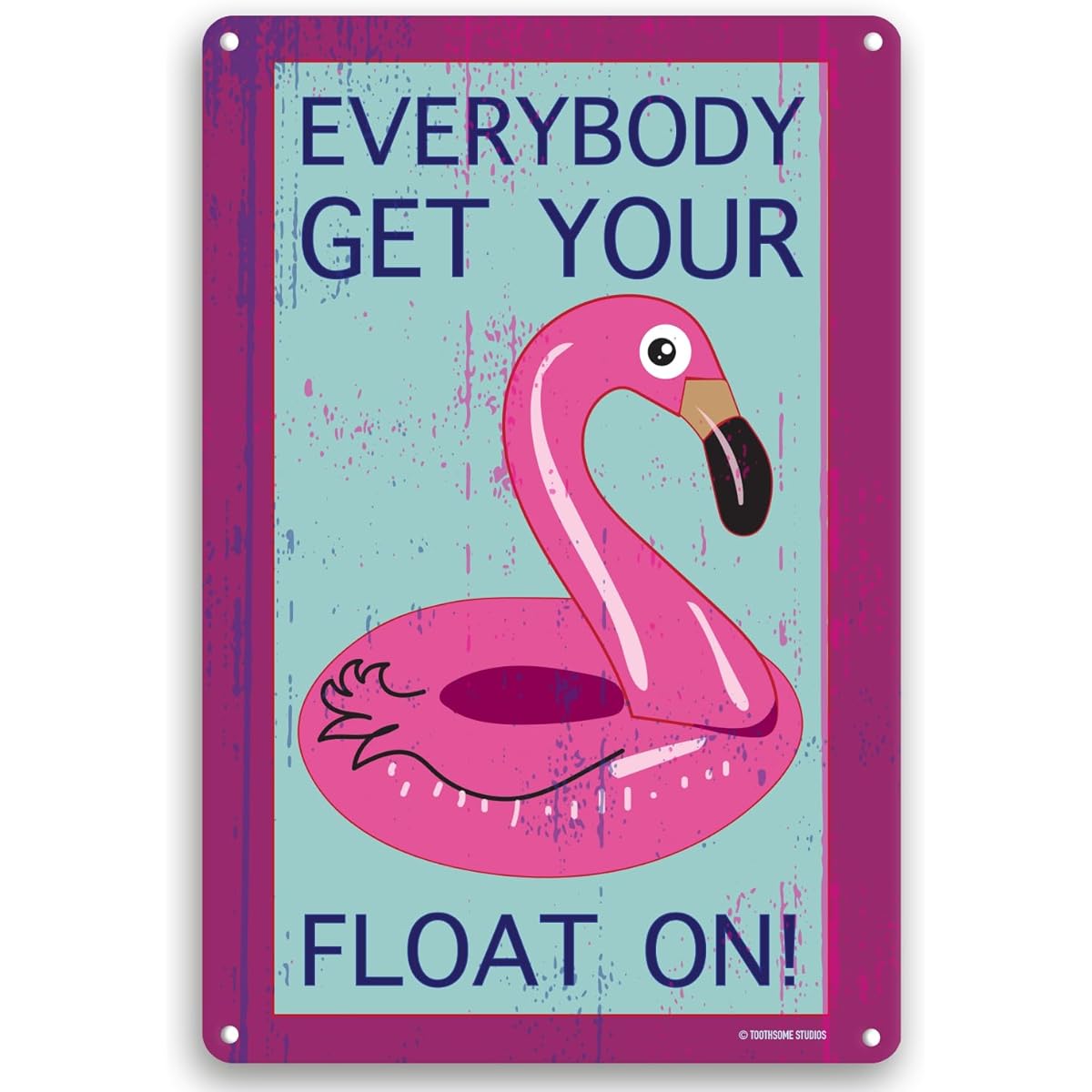 Get Your Float On 12" x 8" Pool Sign Pink Flamingo Pool Float Decoration Tin Sign Home Pool Outdoor Decoration