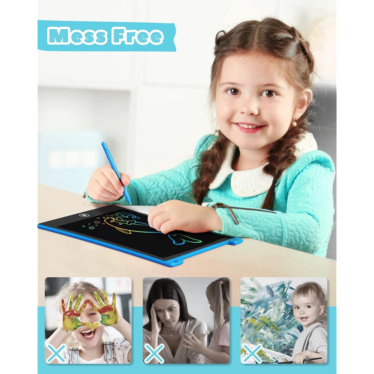 Derabika Toddler Toys Learning Education 10" LCD Writing Tablet for 3 4 5 6 7 Year Old Girls Boys Drawing Pad for Kids Travel Essentials Game Gifts (Blue+Pink) 2PCS