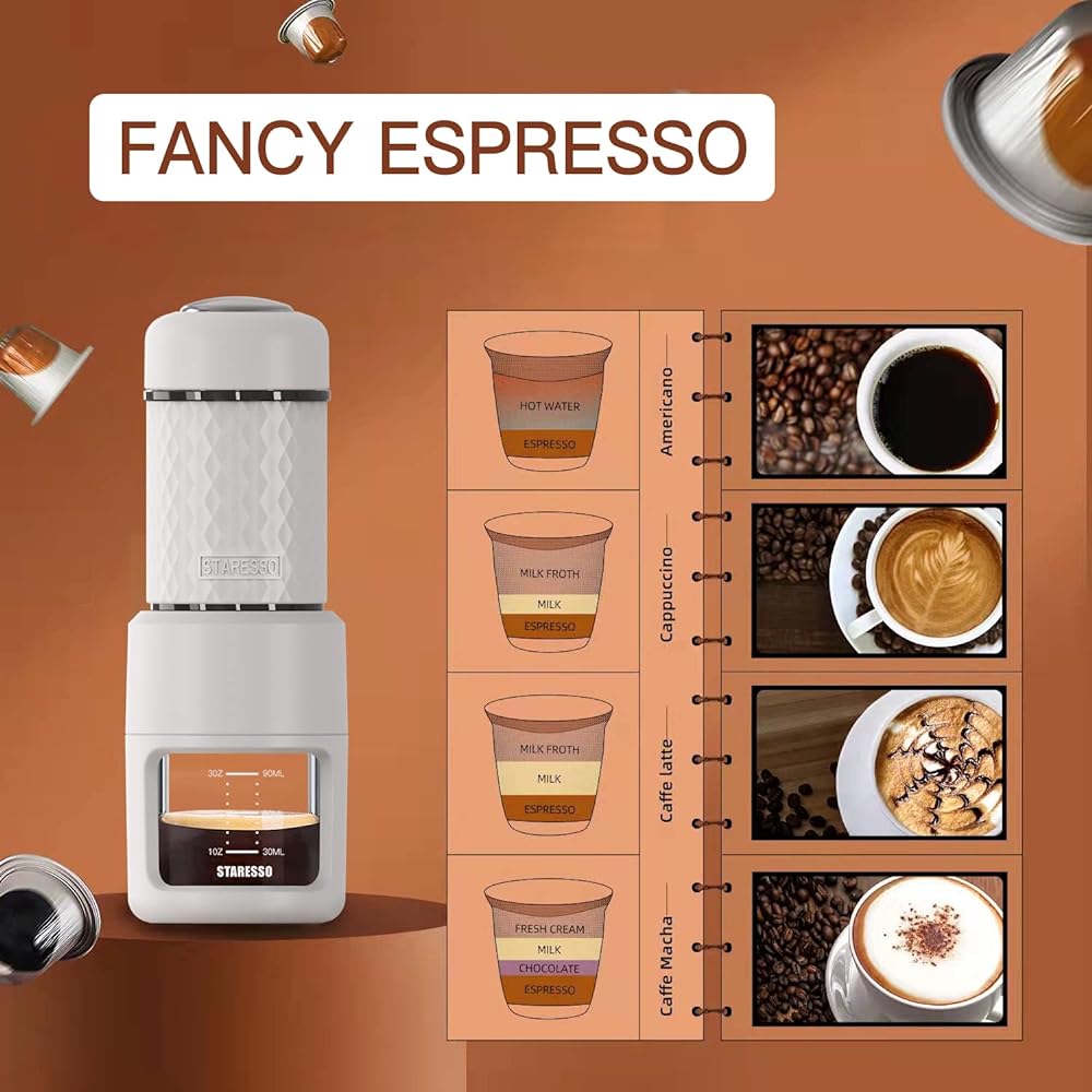 STARESSO Portable Espresso Machine SP200 Manual Coffee Maker Compatible with Ground Coffee, Small Travel Coffee Maker Manual Operation with Press, Hand Coffee Maker Ideal for Camping/Office/Home (White)