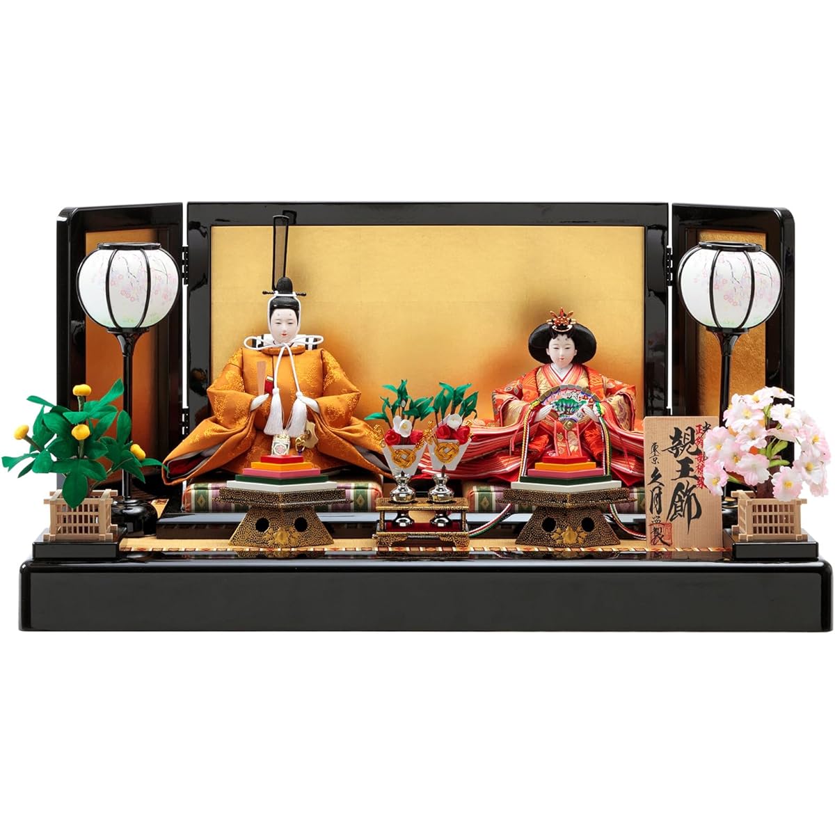 Hina dolls, Kyugetsu, Hina dolls, flat display, prince and princess display, Mitsuzono, pure silk, yusoku, lacquer dye, small 35 prince and princess, Kyugetsu original head, h063-k-3034, D-45