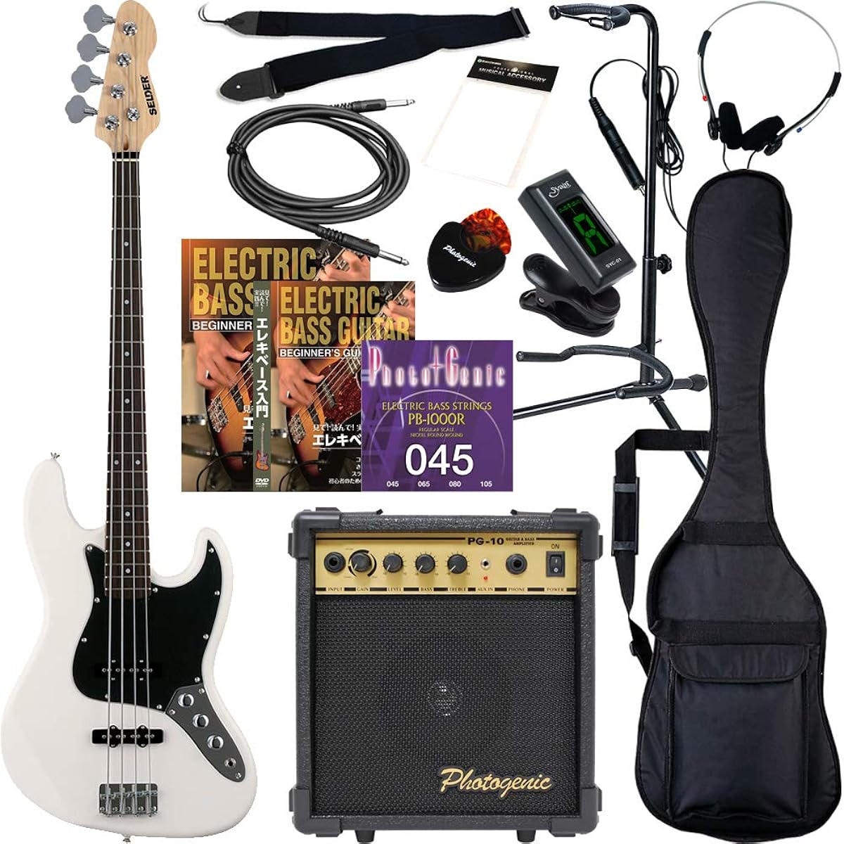 SELDER Bass Jazz Bass Type JB-30/WH Beginner 13-piece Set