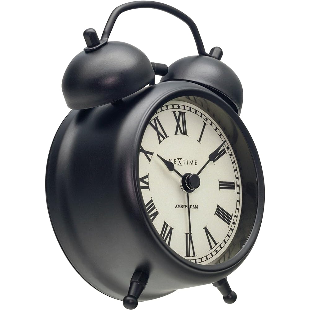 NEXTIME Table Amsterdam small Table Clock Alarm Clock Stylish Silent Bell European Table Clock Bedroom Compact Small Cool