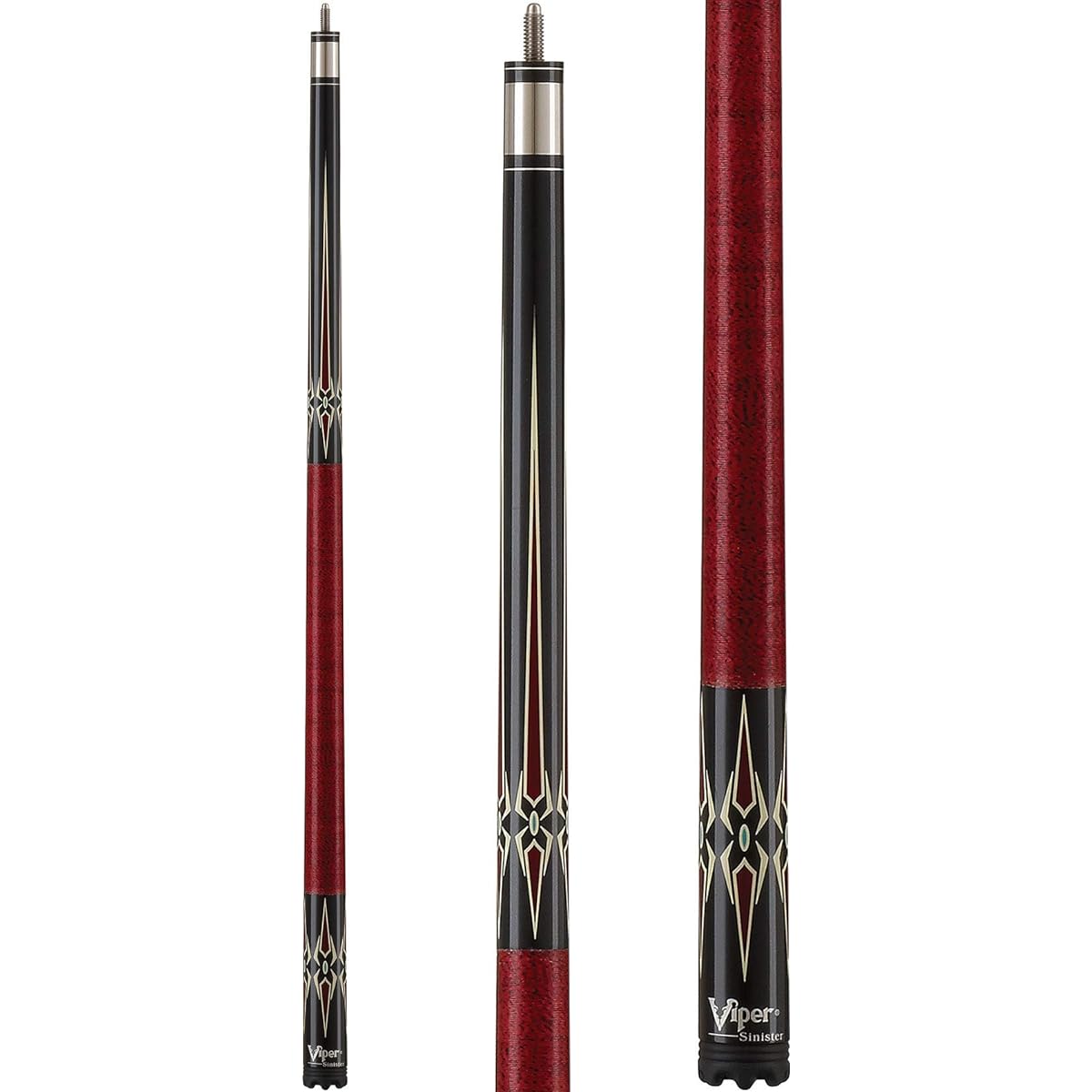 Viper Sinister 58" 2 Piece Billiard/Pool Cue, Black with Maroon/Cream Point