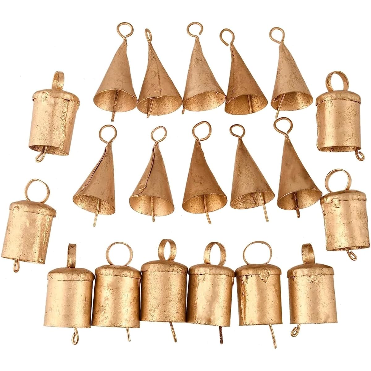 Set of 20 Decorative Christmas Bells - Small Jingle Bells, Witch Bells, Indian Tin Bells, Rustic Chimes for Christmas Tree Crafts