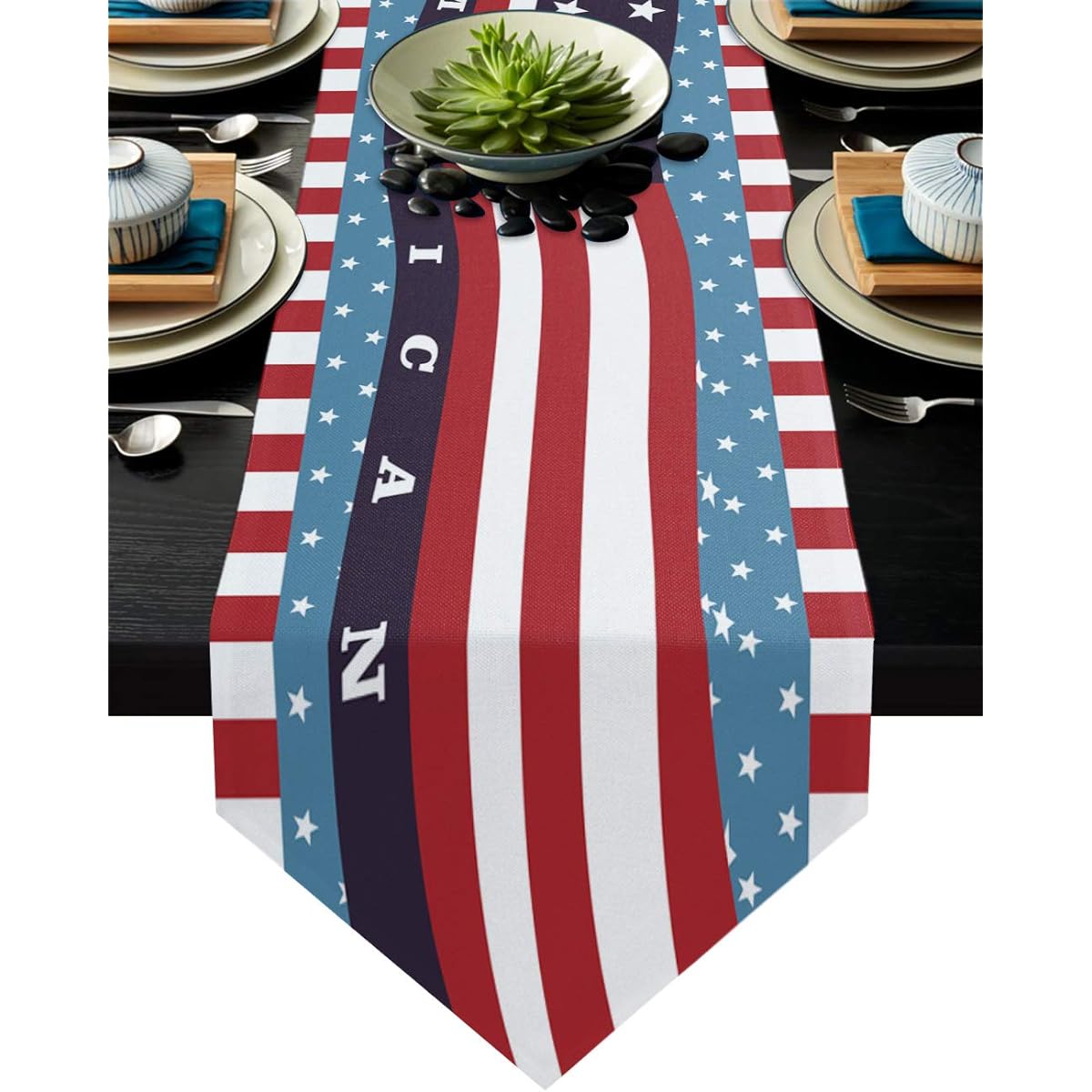 Independence Day Independence Day 4th of July Cotton Linen Table Runner American Flag Free Table Cover for Kitchen Garden Patriotic Flag Day Red Blue Wedding Party Dinner Indoor Outdoor Home Decoration 13 x 72 Inch