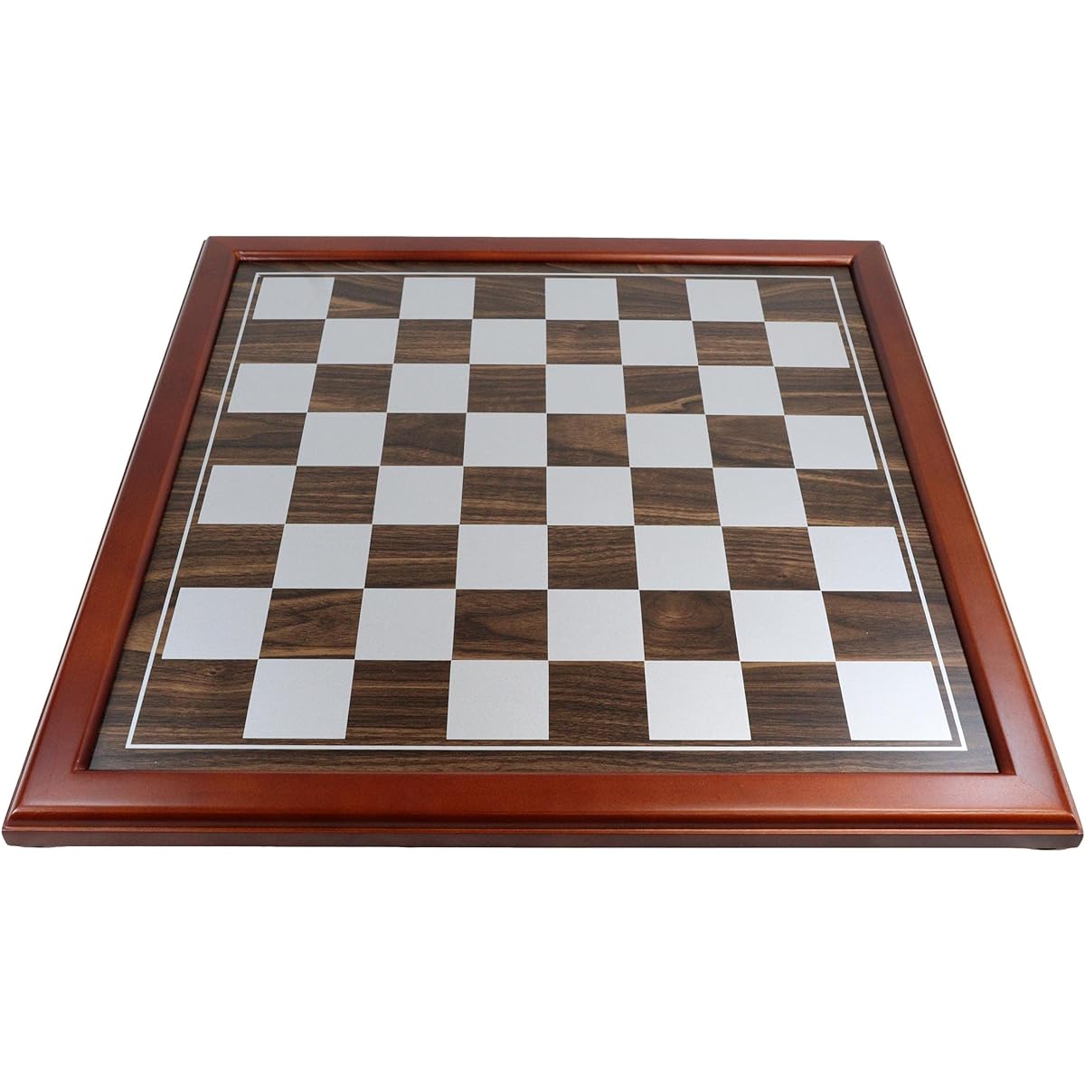 Ebros Gift Large Chess Board 19" x 19" with Faux Wood and Silver Silkscreen Chess Board Chocolate Wood Border Game Board Strategy Game Collection