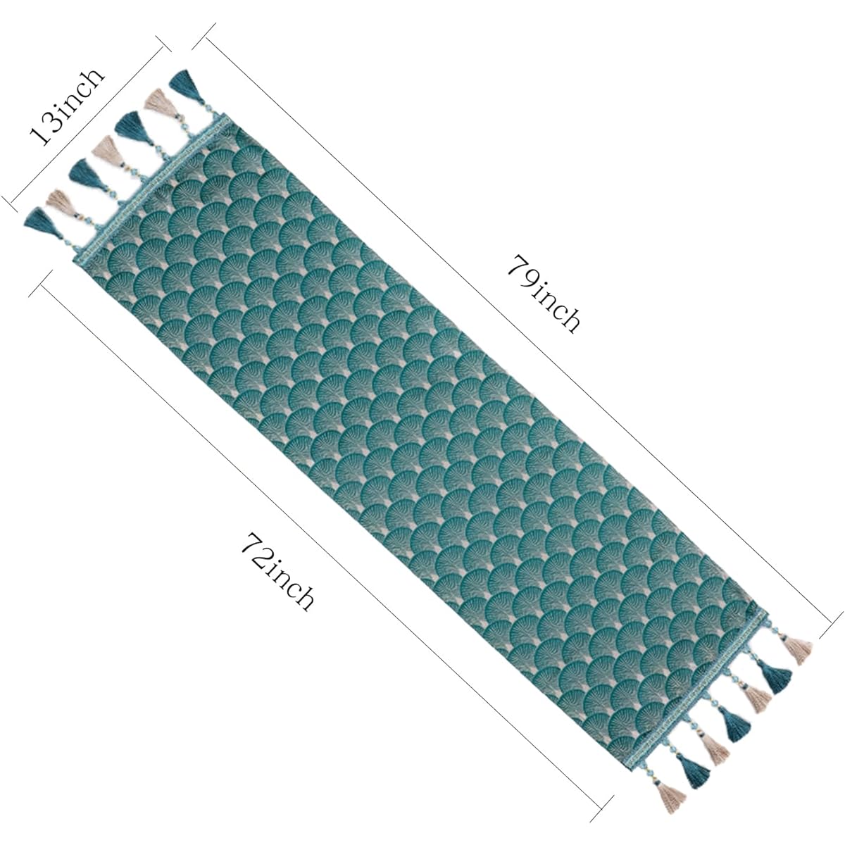 Mayler Yee Luxury Table Runner Elegant Floral Jacquard Damask Table Runner with Multi Tassels 72" Length Handmade Tassels for Dining Room Dresser Party Banquet Holiday Decoration Teal (13"x72")