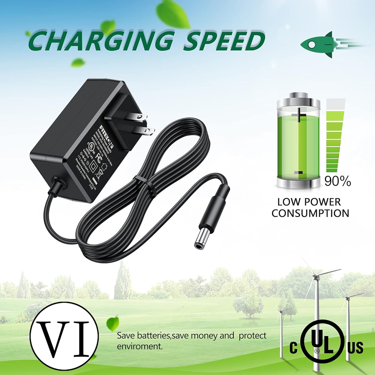 FITE ON AC Adapter Replacement Geek Aire CF1 CF1SE Rechargeable Outdoor High Speed Floor Fan 12" 12" Portable 12000mAh Battery Operated GeekAire CF-1 ACT-240150 TP04-240150U Charger