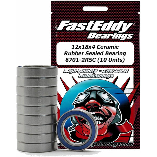 FastEddy Bearing 12x18x4 Ceramic Rubber Sealed Bearing 6701-2RSC (10 Units)