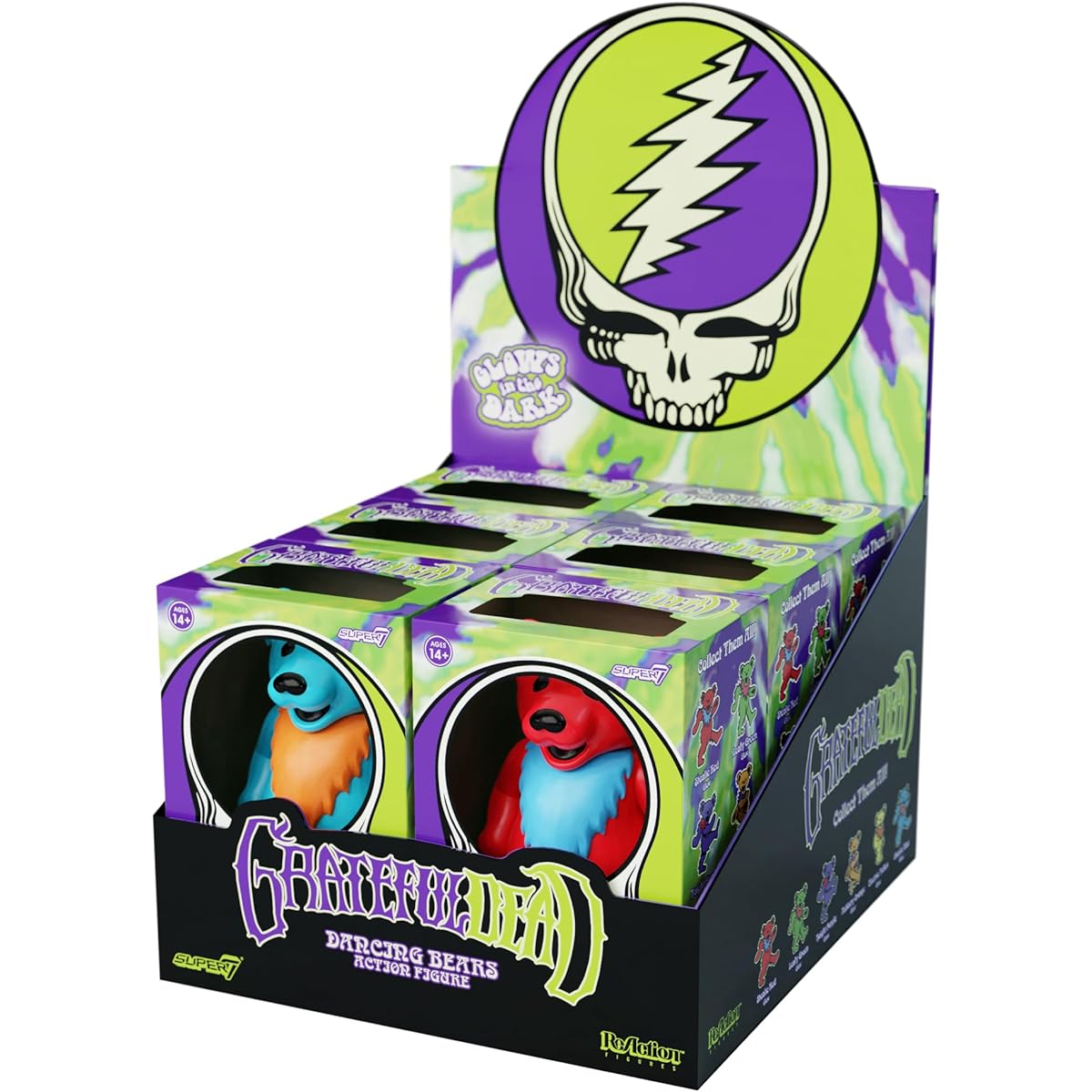 Grateful Dead W3 Dancing Bears Display Box (Glow), 3.75 inches, RE-GDEDW03-DGB