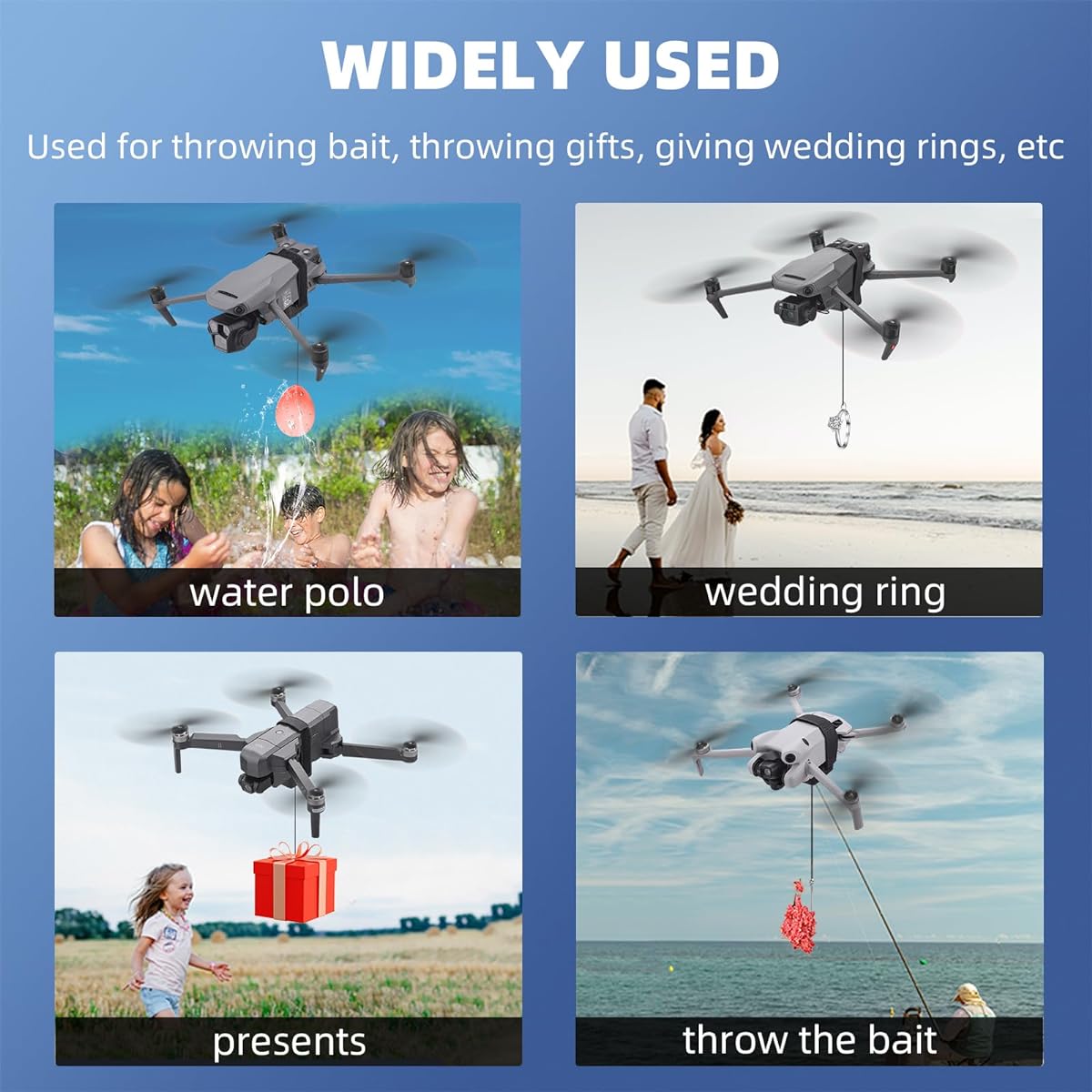 BRDRC Air Drop Payload System DJI Mini 4 Pro/Mini 3 Pro/Air 3/Mavic 3 Pro Transport Release Delivery Drop Air Drop Fishing with Bait Release for Wedding Scene Fishing Bait Rescue Accessories