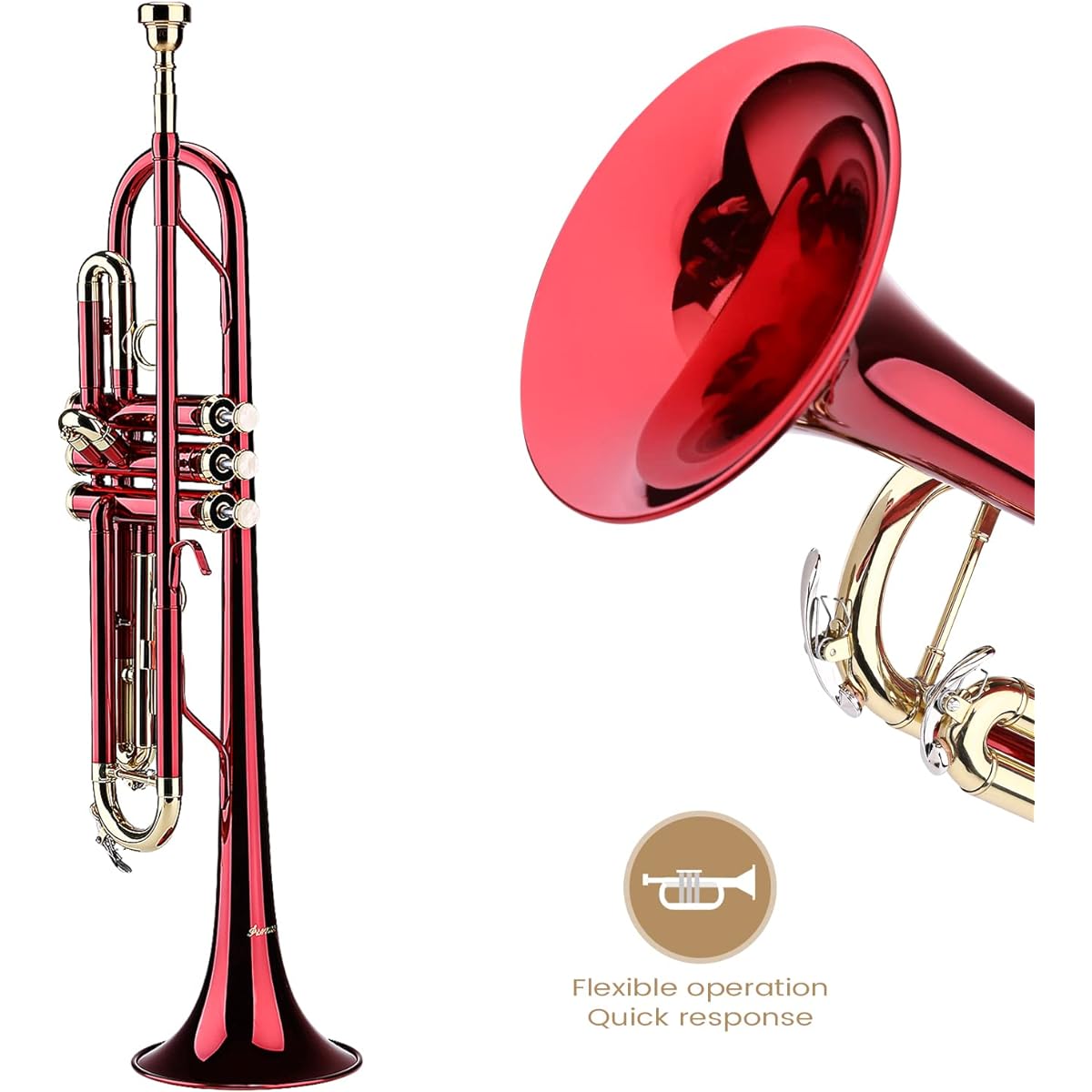 Asmuse BB Standard Trumpet Set for Beginners Brass Student Trumpet Instrument with Hard Case (Red)