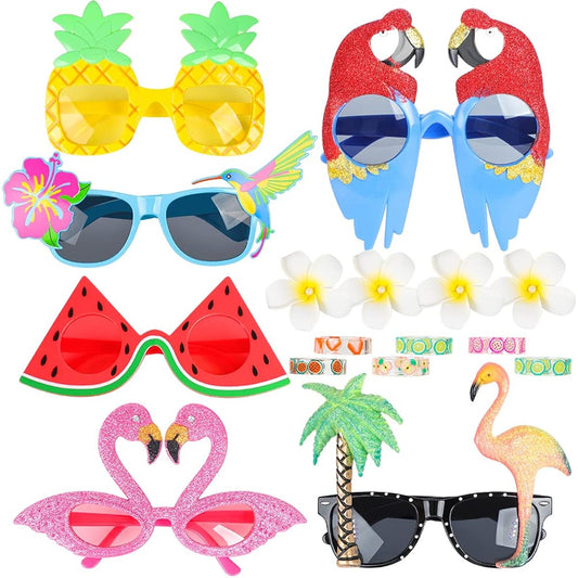 18 Pieces Luau Party Sunglasses Favors Set - Hawaiian Glasses Rings Hair Clips Barrettes Tropical Dress Props Summer Pool Theme Kids Party Supplies Beach Party Favors Toys Birthday Gifts Souvenirs Bag Stuffing