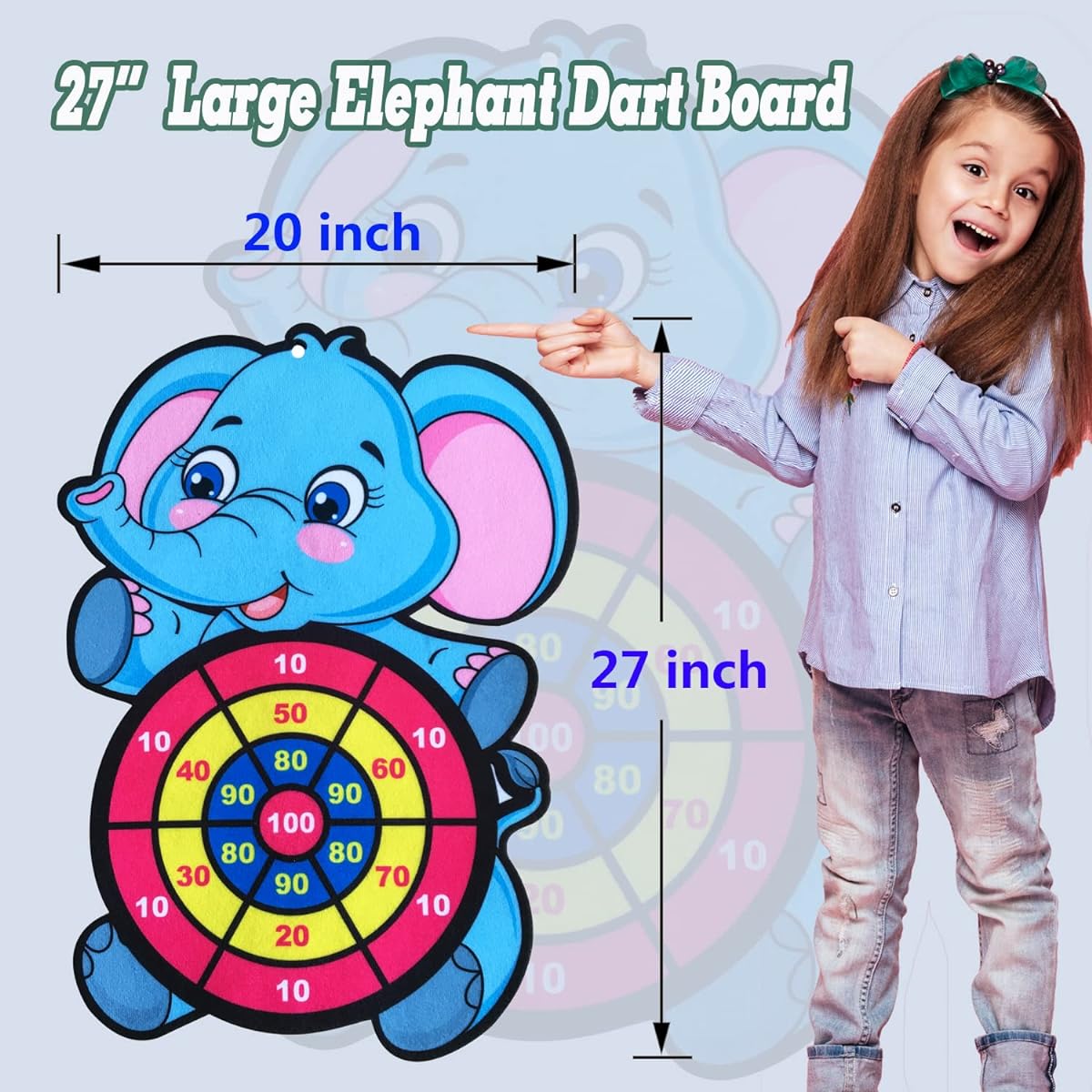 Big Elephant Dart Board for Kids with 16 Sticky Balls - Indoor Outdoor Multiplayer Sports Party Game Cartoon Animal Dart Board Elephant Toy for Kids Ages 3 4 5 6 7 8 9 10 Toddlers Boys Girls