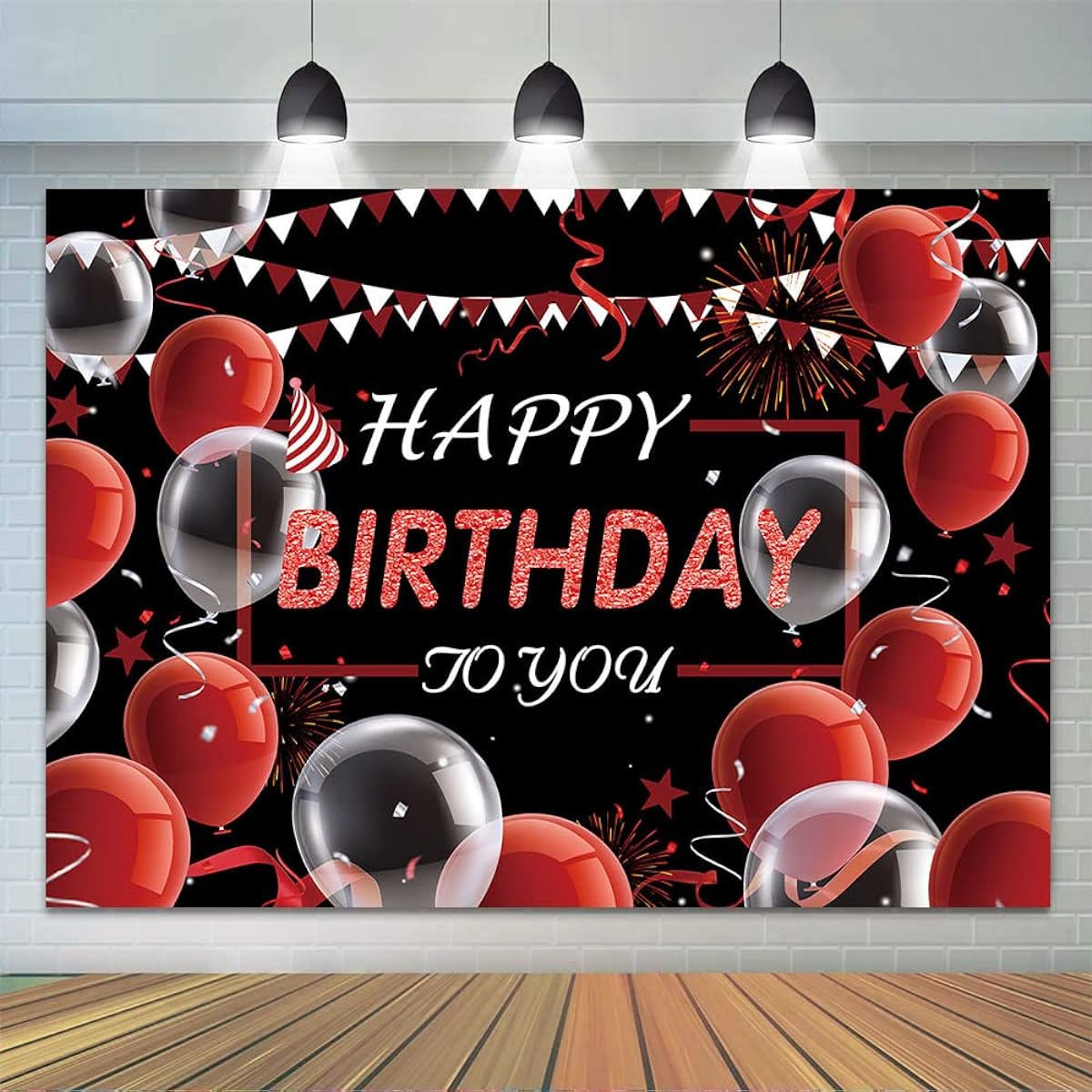 CGXINS 7x5ft White Red & Black Happy Birthday Photography Backdrop Balloon Confetti Birthday Party Decorations Anniversary Party Photo Background