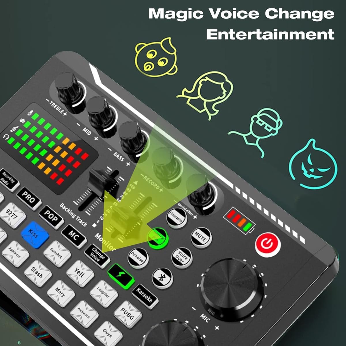Sound Mixer Board Voice Changer Sound Card with Multiple Sound Effects Live Sound Card for Live Streaming Audio Mixer for Music Recording/Karaoke/Singing/Broadcasting