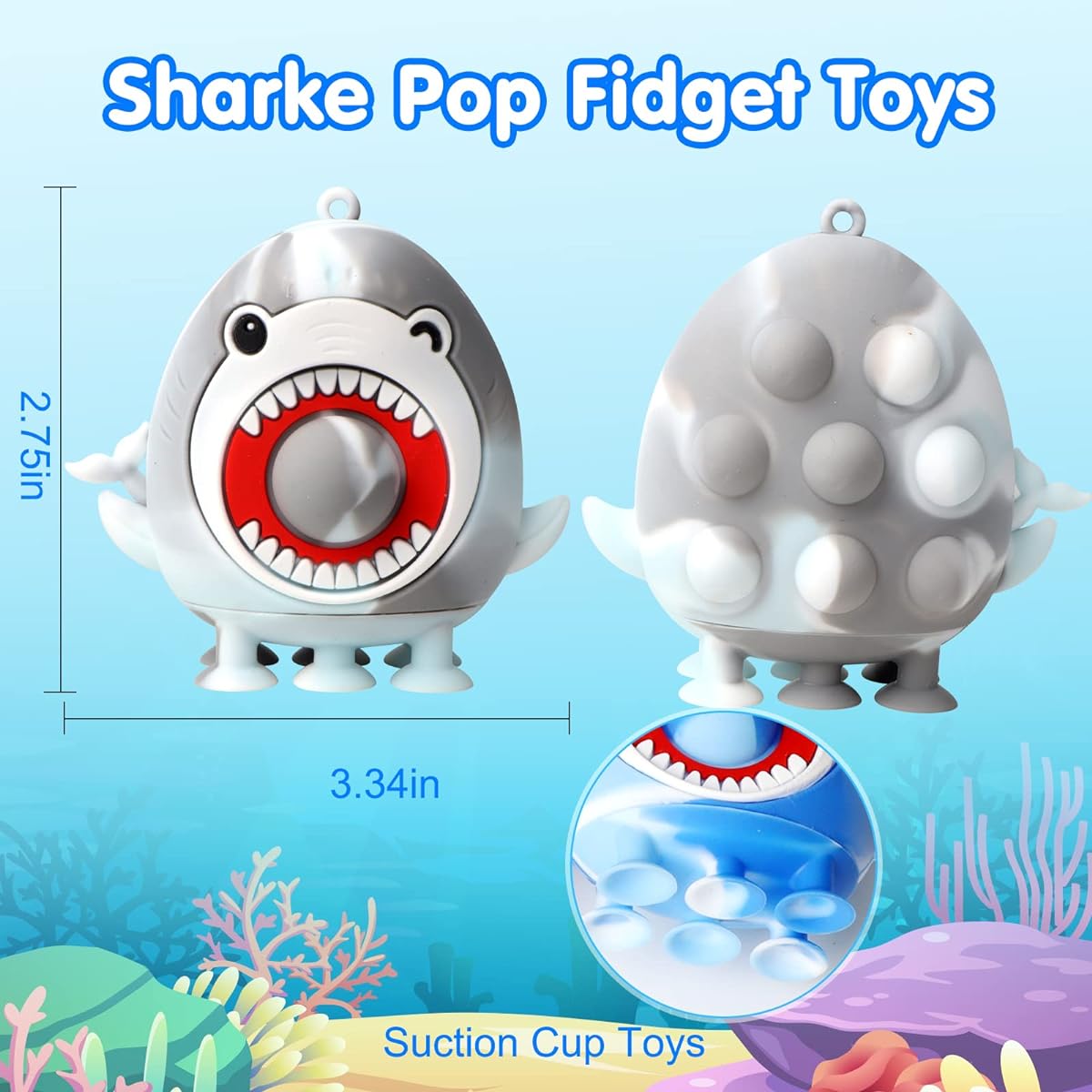 Shark Party Favors for Kids Silicone Shark Suction Bath Toy 3D Shark Pop Fidget Toy Stress Relief Desk Toy Summer Party Favors Shark Toys for Kids