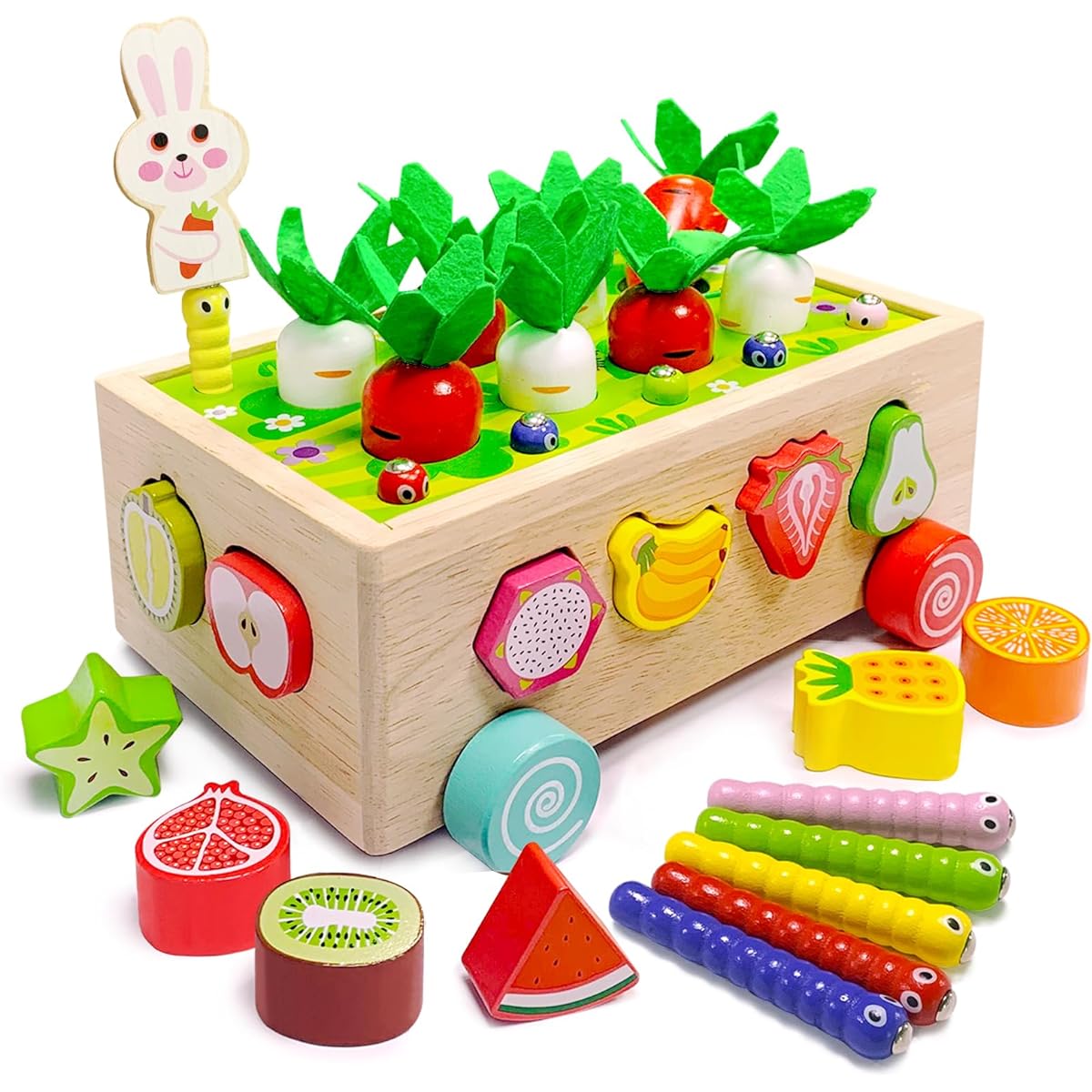ACROFEK Montessori Toys Shape Sorter Toddler Toy Carrot Harvesting Game Wooden Toys for 1 2 3 4 Year Old Boys Girls Birthday Gift
