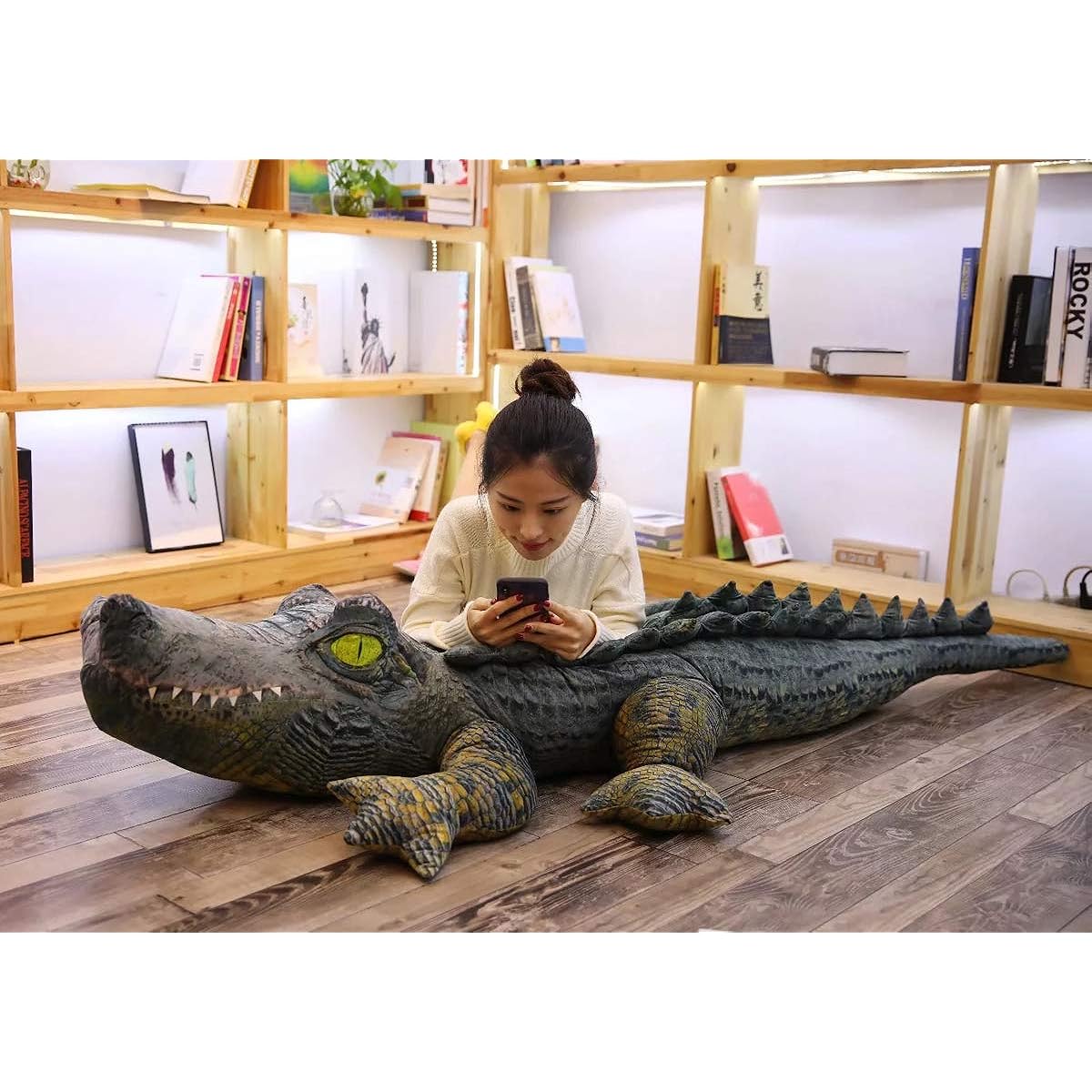 Cholvia Crocodile Plush Toy, Extra Large Crocodile Body Pillow, Real Crocodile Cushion, Zoo Figurine, Animal Plush Toy, Playmate Toy (160cm)
