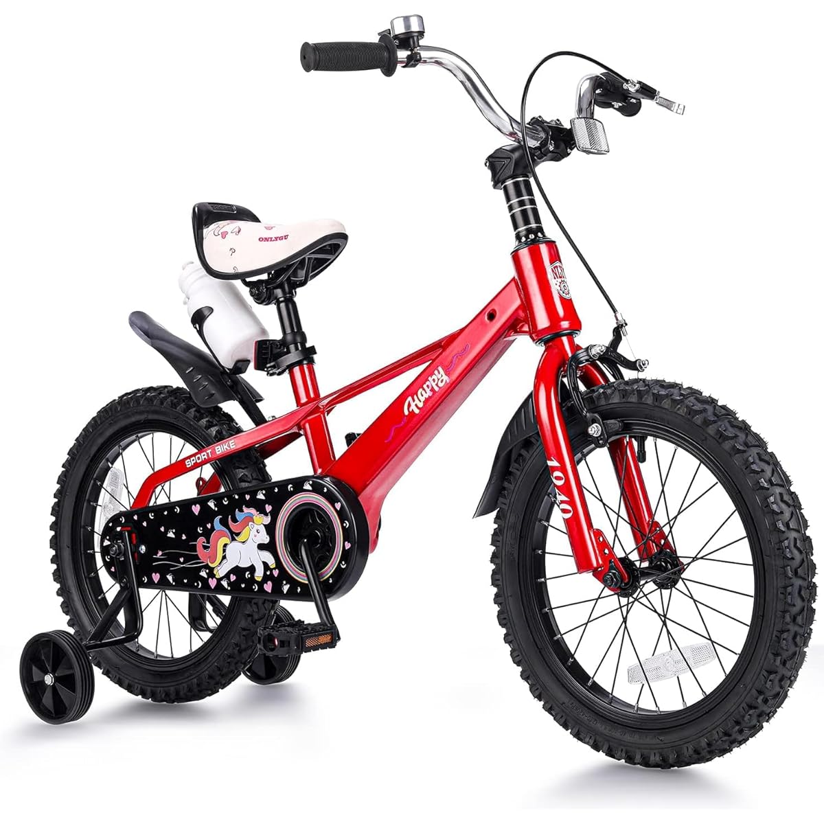 ONLYGU Kids Bike with Training Wheels, Ages 3-5 years old, 14-inch bike, compatible with heights of 35-41 inches, lightweight magnesium alloy frame