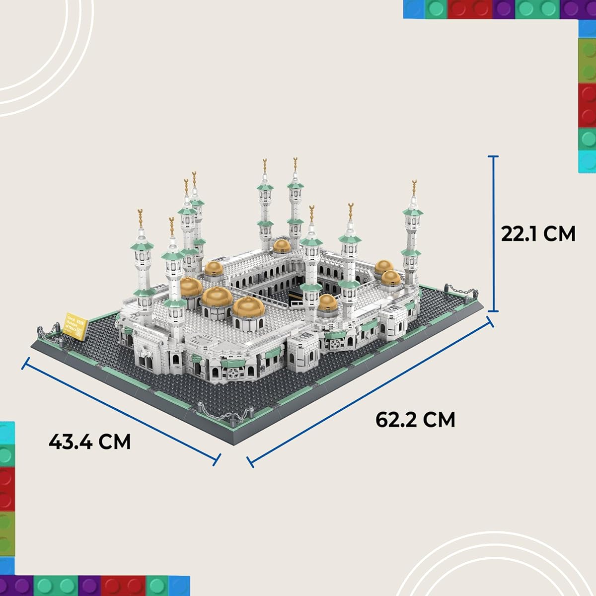 Alif and Friends Masjid Al Haram Building Blocks Set - 2000 Pieces + Grand Mosque of Mecca Islamic Toys for Kids - Muslim Eid Mubarakid Gifts for Kids