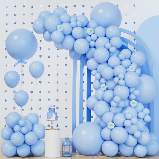 140 Pieces Pastel Blue Balloons Baby Blue Balloon Garland Arch Kit 5/10/12/18 Inch Latex Light Blue Balloons Gender Reveal Baby Shower Birthday Blue Theme Party Decorations
